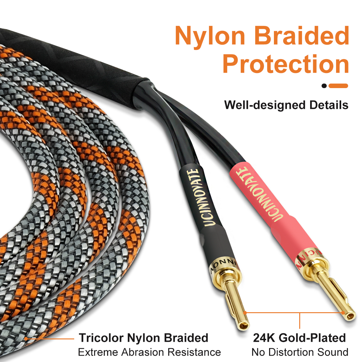 UCINNOVATE 2 Pack 3m Bi-Wire Speaker Cable, Home Theater Premium Speaker Cable Wire with Gold-Plated Banana Tip Plugs, Audiophile Heavy Duty Braided Speaker Wire for Speakers Audio amplifier Subwoofer