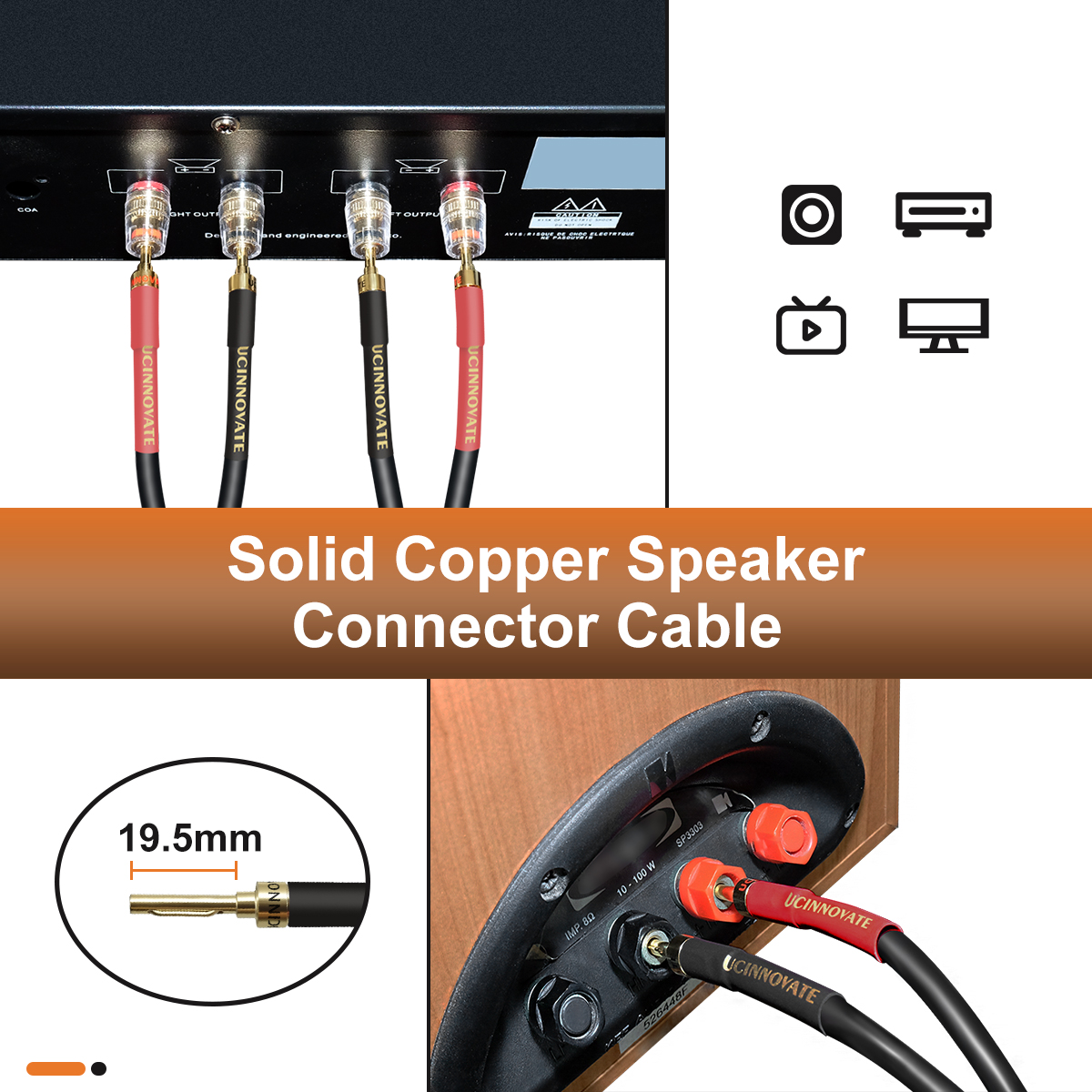 UCINNOVATE 2 Pack 3m Bi-Wire Speaker Cable, Home Theater Premium Speaker Cable Wire with Gold-Plated Banana Tip Plugs, Audiophile Heavy Duty Braided Speaker Wire for Speakers Audio amplifier Subwoofer