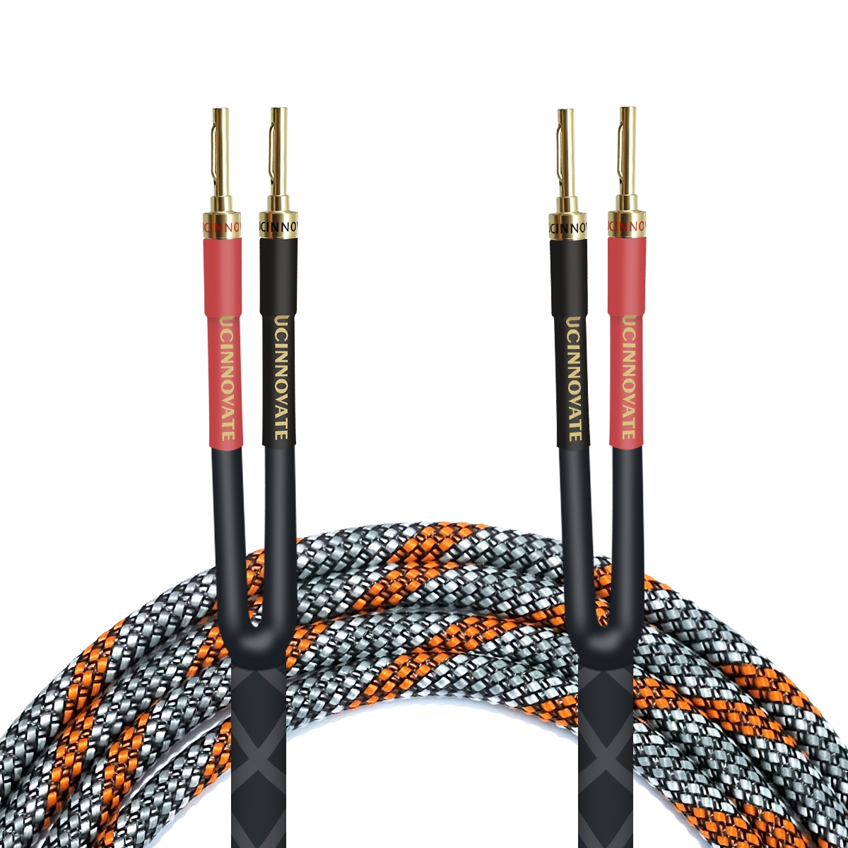 UCINNOVATE 2 Pack 3m Bi-Wire Speaker Cable, Home Theater Premium Speaker Cable Wire with Gold-Plated Banana Tip Plugs, Audiophile Heavy Duty Braided Speaker Wire for Speakers Audio amplifier Subwoofer