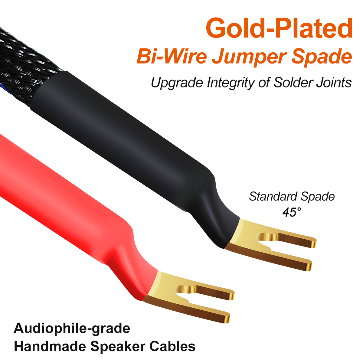 VVFLED UCINNOVATE 4 x HiFi OFC Spade to Banana Plug Speaker Wire, 13AWG 21cm Speaker jumper cable for amplifiers, Bi-Wire Jumper Bridge Spade to Banana Speaker Cable with Banana Plugs