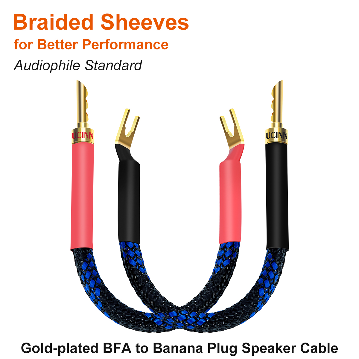 UCINNOVATE BFA Speaker Jumper cables with Banana Plugs, 4 Pack 20cm/7.8” BFA to Y Plug Banana Bi-Wire Speaker Cable Bridge, 11AWG HiFi Speaker Jumper Cable with Gold Plated Spade for Home Theater