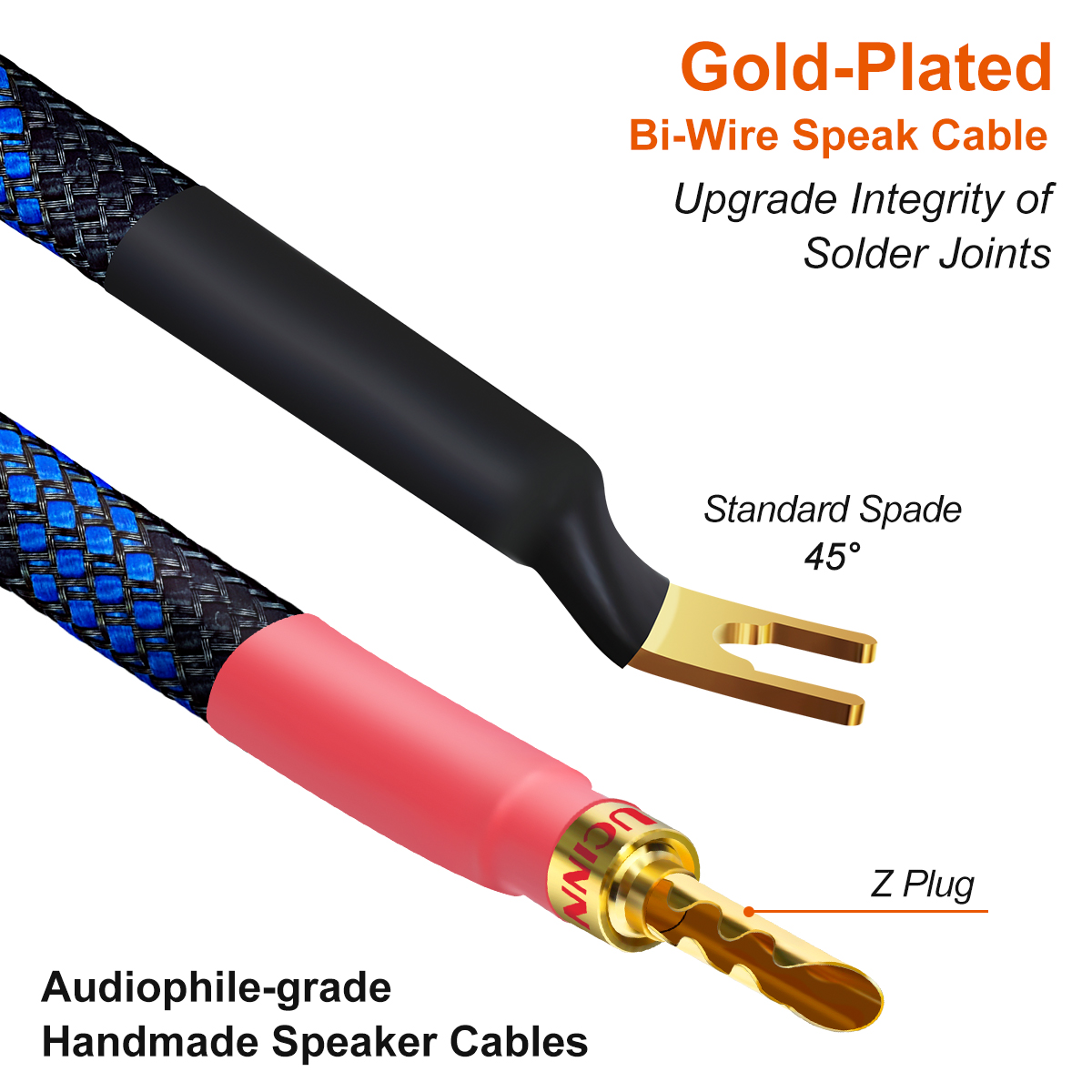 UCINNOVATE BFA Speaker Jumper cables with Banana Plugs, 4 Pack 20cm/7.8” BFA to Y Plug Banana Bi-Wire Speaker Cable Bridge, 11AWG HiFi Speaker Jumper Cable with Gold Plated Spade for Home Theater