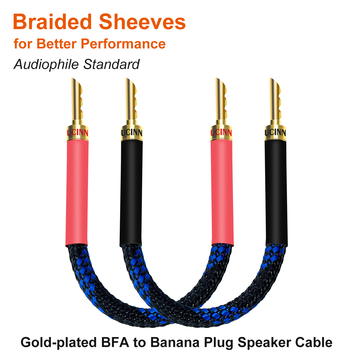 VVFLED UCINNOVATE 11 AWG Copper HiFi BFA Speaker Cables, 4 Pack 20cm Audiophile OFC Gold Plated Speaker Wire with BFA Banana Plug for HiFi Audio System, BFA banana plugs with Bi-Wire speaker wires