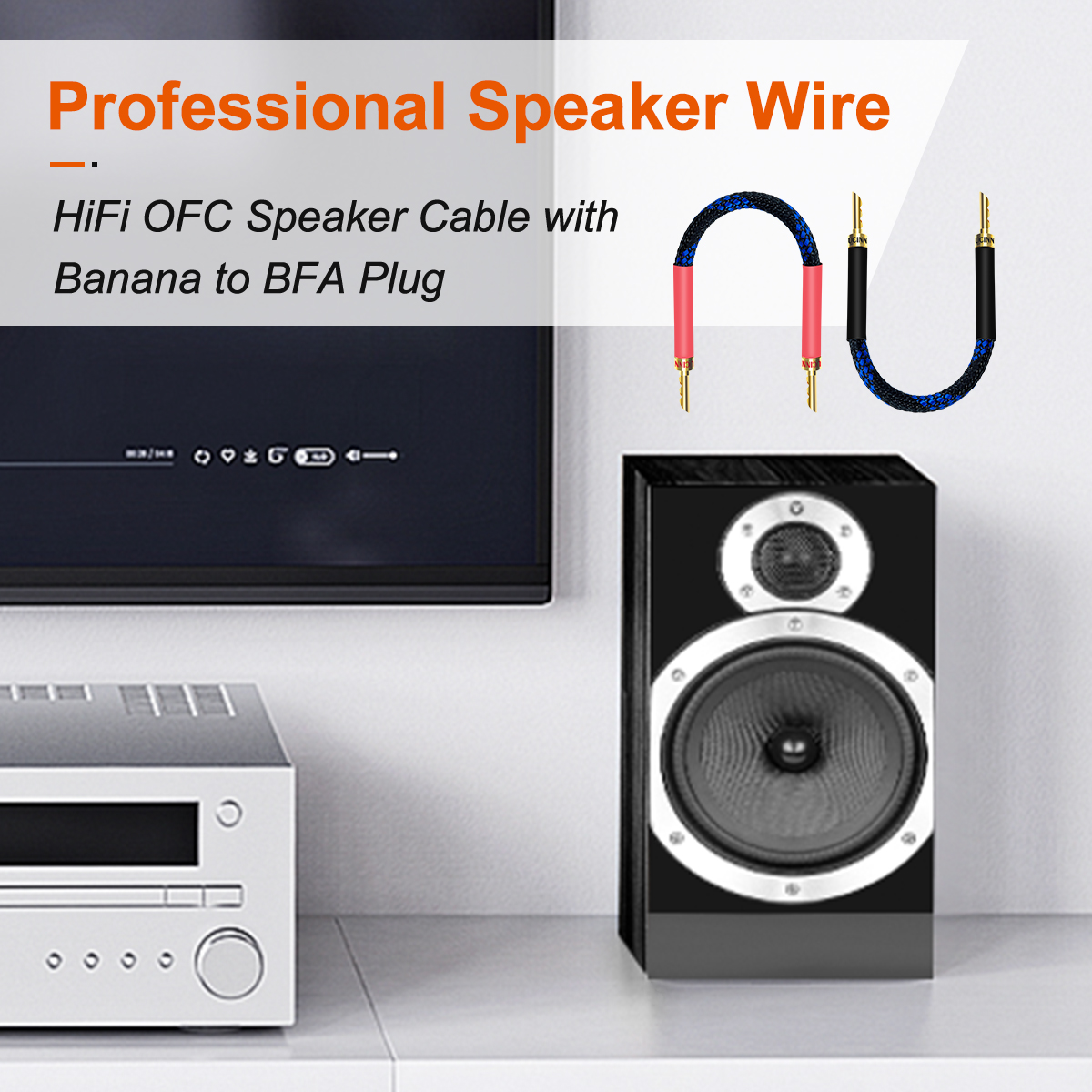 VVFLED UCINNOVATE 11 AWG Copper HiFi BFA Speaker Cables, 4 Pack 20cm Audiophile OFC Gold Plated Speaker Wire with BFA Banana Plug for HiFi Audio System, BFA banana plugs with Bi-Wire speaker wires