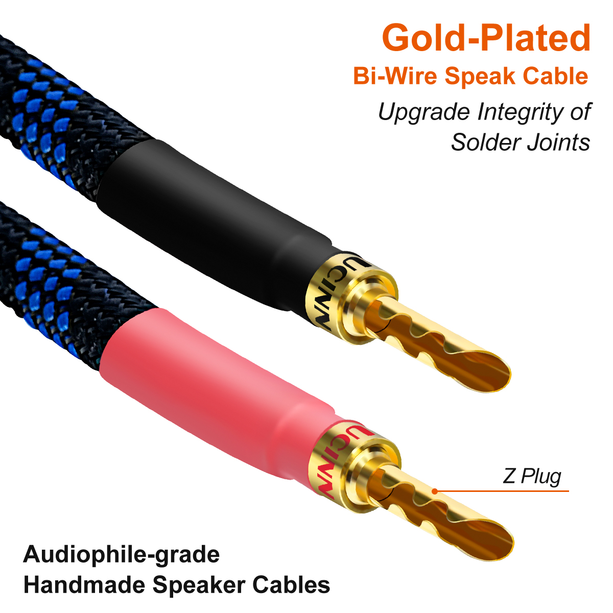 VVFLED UCINNOVATE 11 AWG Copper HiFi BFA Speaker Cables, 4 Pack 20cm Audiophile OFC Gold Plated Speaker Wire with BFA Banana Plug for HiFi Audio System, BFA banana plugs with Bi-Wire speaker wires
