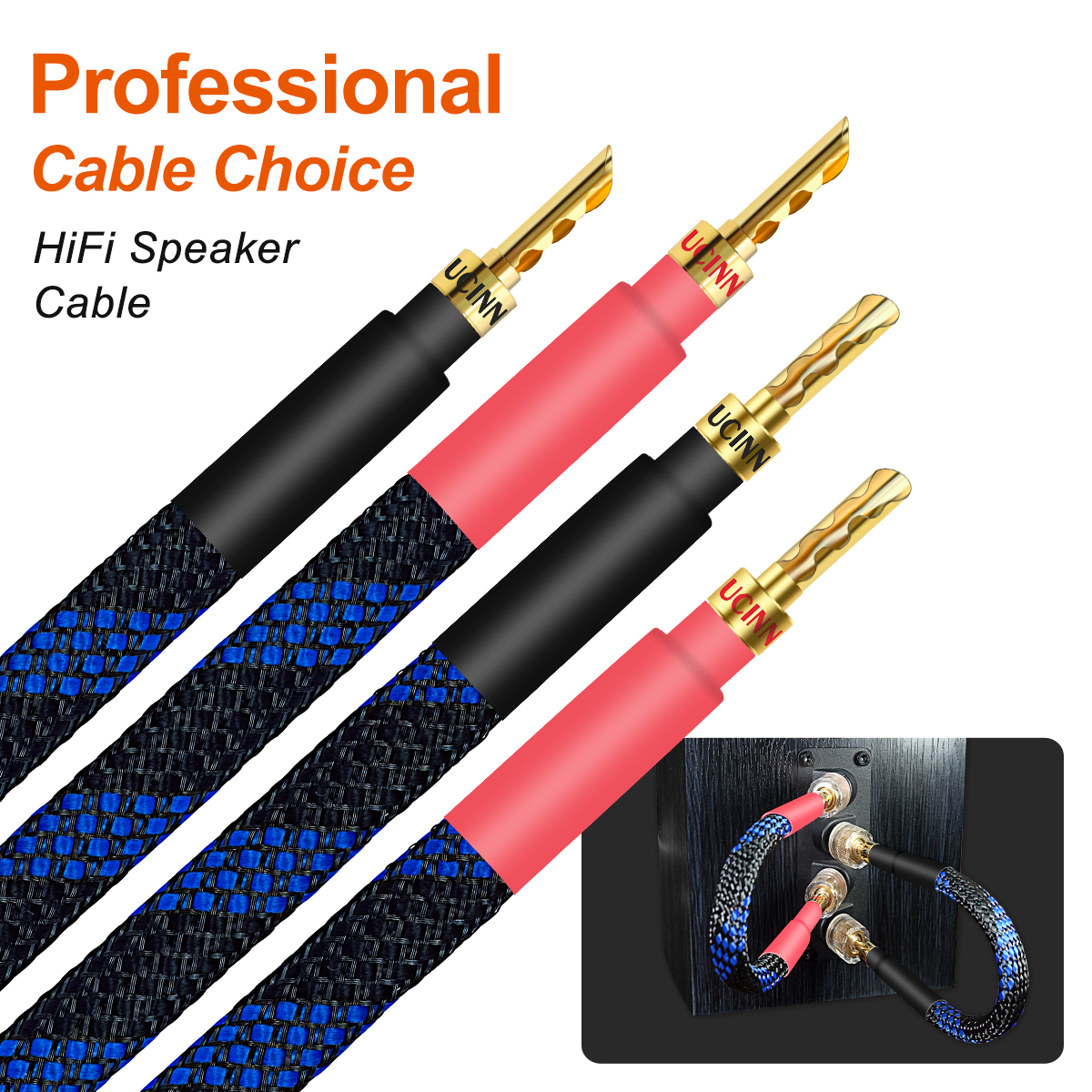 VVFLED UCINNOVATE 11 AWG Copper HiFi BFA Speaker Cables, 4 Pack 20cm Audiophile OFC Gold Plated Speaker Wire with BFA Banana Plug for HiFi Audio System, BFA banana plugs with Bi-Wire speaker wires