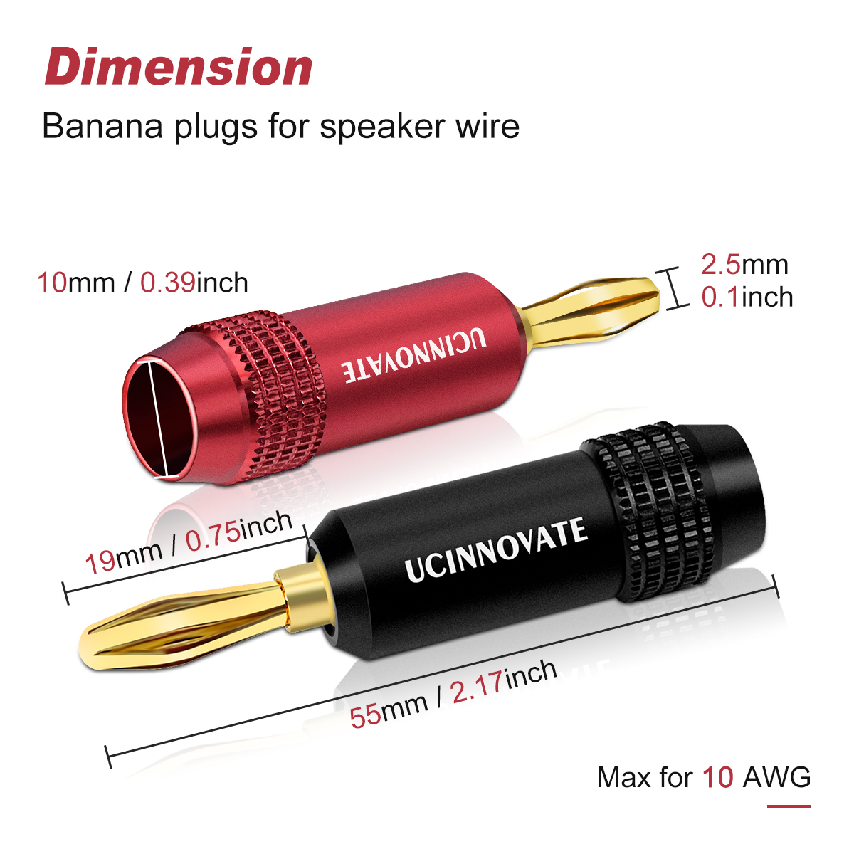 VVFLED UCINNOVATE Speaker Banana Plugs, 4PCS Premium 24K Gold Plated 4mm Banana Plugs for Speaker Wire HiFi Connection for Amplifiers, Speakers, Audio, A/V Receivers, Amplifiers, Stereo Systems