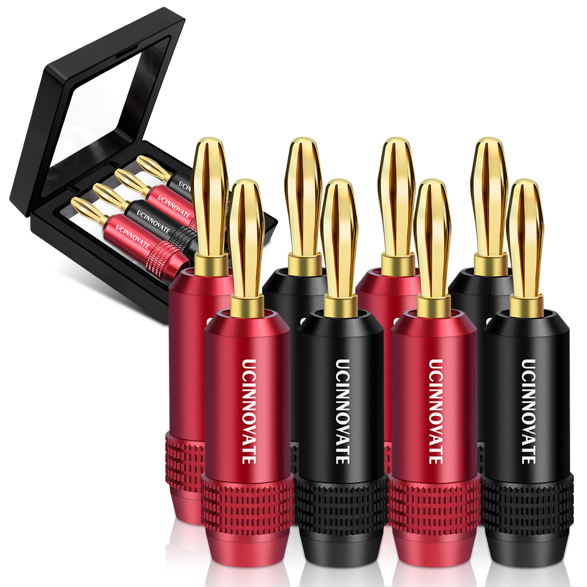 UCINNOVATE 8PCS Banana Plugs for Speakers, 4 Pairs Gold Plated 4mm Speaker Wire Connectors, Banana Plugs for Speaker Wire, Banana Connectors for Speaker Cables, Sockets, Amplifier, Audio Home Theater