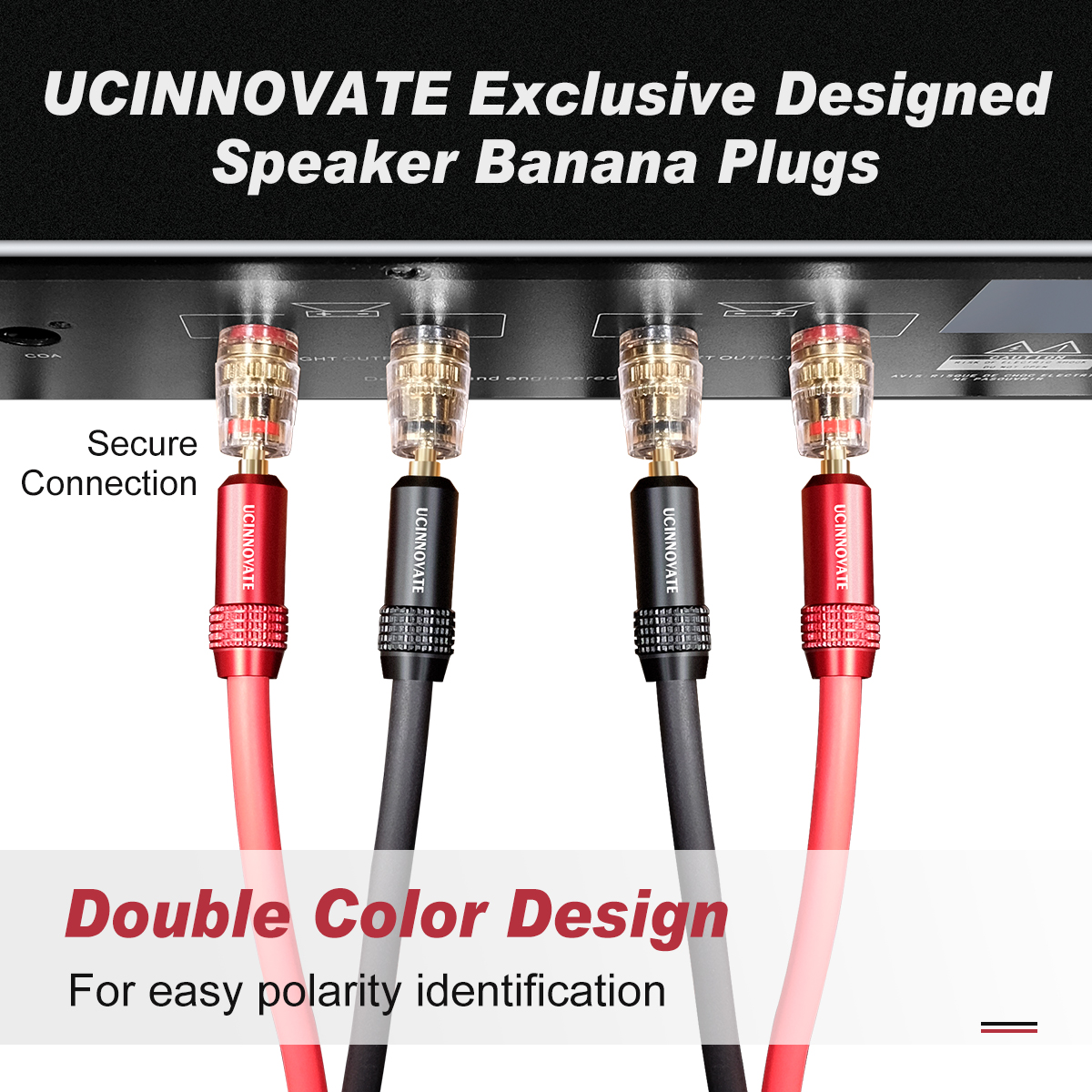 UCINNOVATE 8PCS Banana Plugs for Speakers, 4 Pairs Gold Plated 4mm Speaker Wire Connectors, Banana Plugs for Speaker Wire, Banana Connectors for Speaker Cables, Sockets, Amplifier, Audio Home Theater