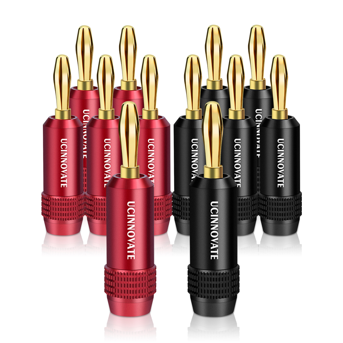 UCINNOVATE Banana Plugs for Speaker Wire, 12 Pcs Gold Plated Banana Plugs Speaker Wire Connector for DIY Installations Speaker Cable, Amp, Home Theater, Wall Plates Quick Connect Speaker Banana Plugs