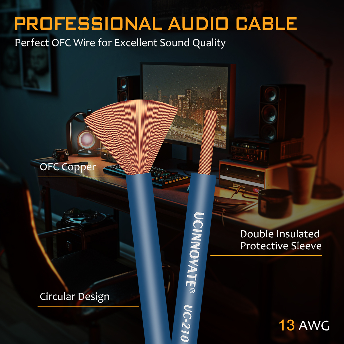 VVFLED UCINNOVATE 2 Pack Bi-wire Speaker Cable with Gold Plated Banana Plugs, 13 AWG HiFi OFC Audio Terminal Speaker Wire for Sound System Home Theater, Bi-Amp, Subwoofer, Audiophile(1.5m / 4.9FT)