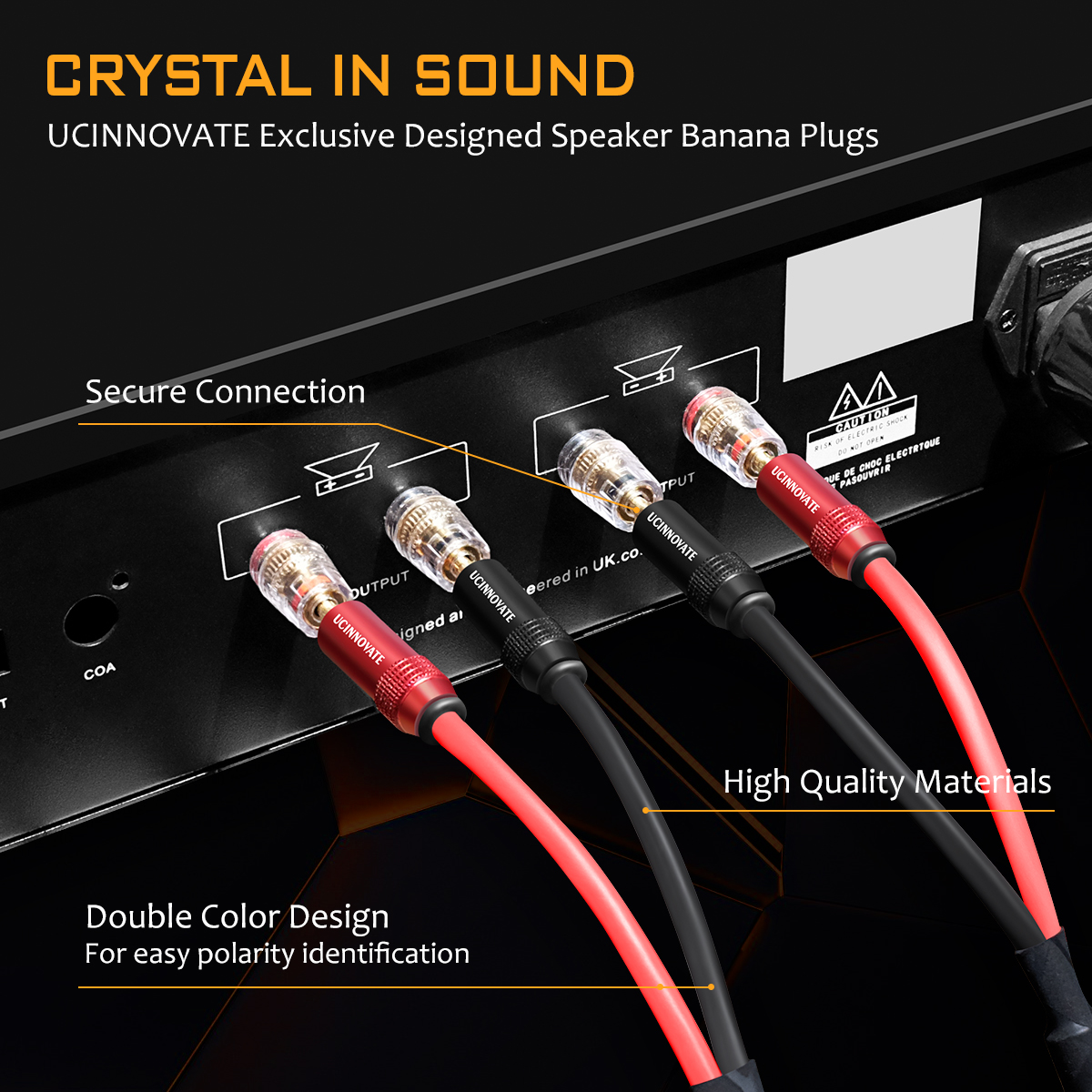 VVFLED UCINNOVATE 2 Pack Bi-wire Speaker Cable with Gold Plated Banana Plugs, 13 AWG HiFi OFC Audio Terminal Speaker Wire for Sound System Home Theater, Bi-Amp, Subwoofer, Audiophile(1.5m / 4.9FT)