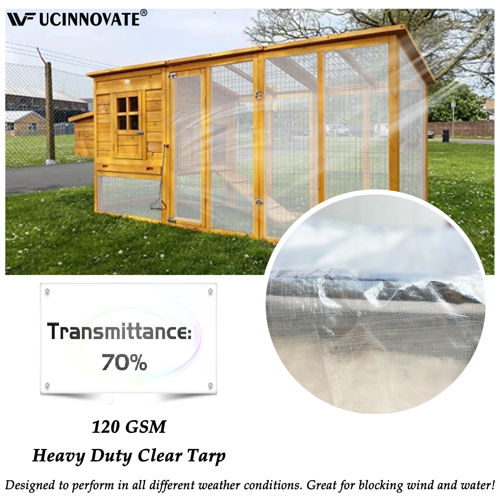 UCINNOVATE Clear Tarps Heavy Duty Waterproof 6.5 x 13ft, 120GSM Translucent Greenhouse Tarp with Grommets, Clear Plastic Tarp Cover for Garden Patio Lawn Plants Boat or Pet Hutch Roof