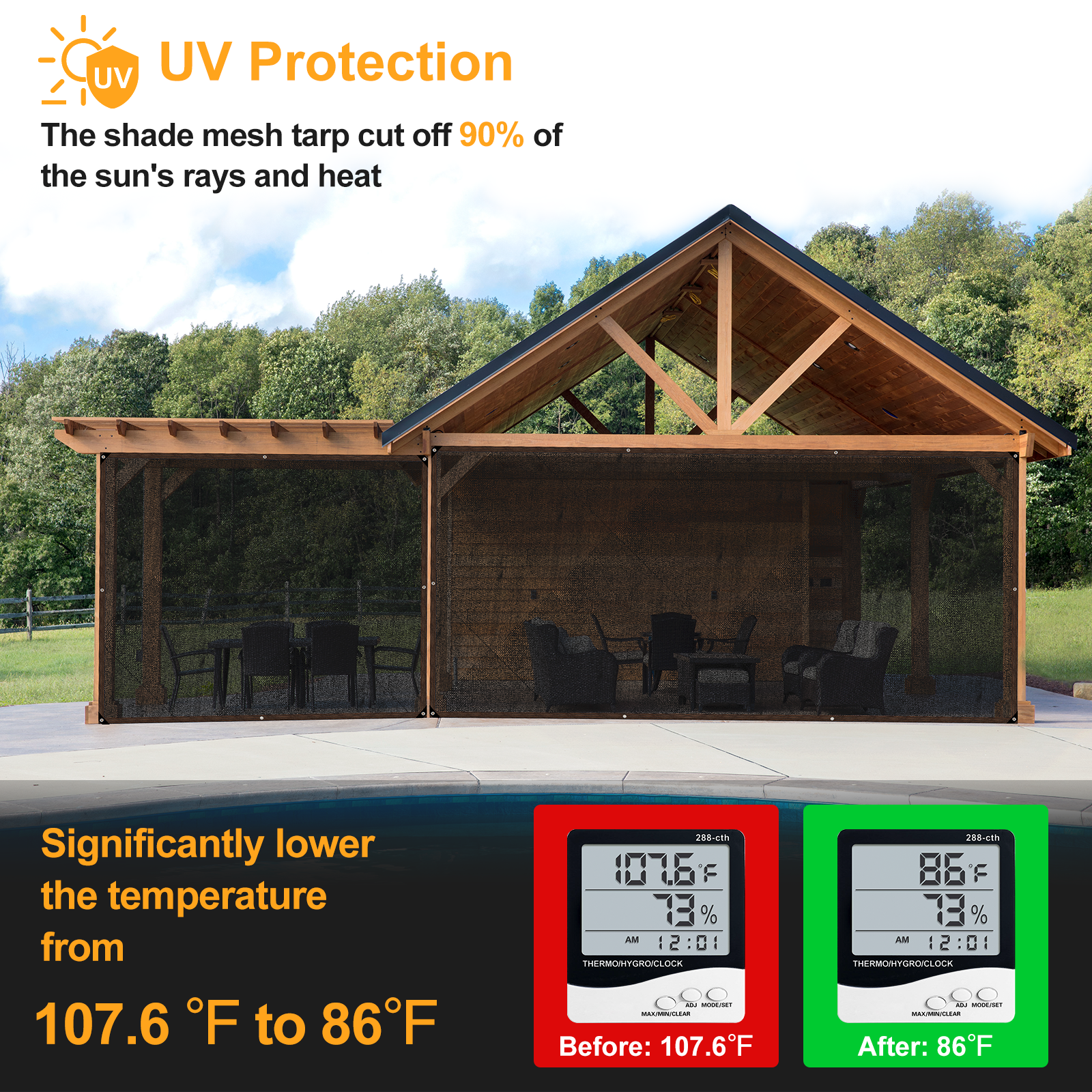 UCINNOVATE Sun Shade Net 90% Sunblock Shade Cloth, 10x13 FT Durable Plant Mesh Shade Fabric UV Resistant Shade Screen with Grommets for Greenhouse Patio Lawn Garden Parking Yard Barn or Dog Kennel