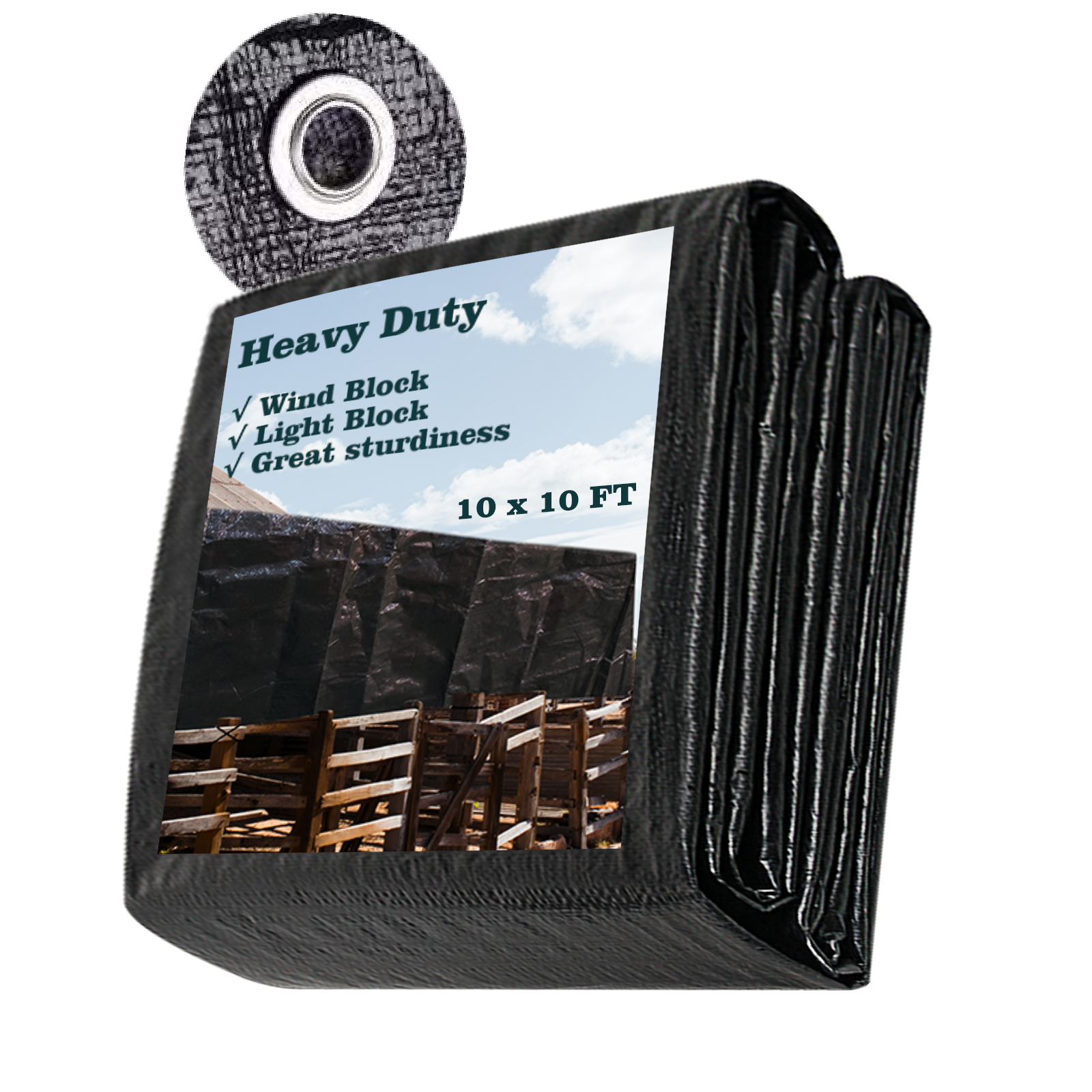 UCINNOVATE Black Plastic Tarp 10ft×10ft Heavy Duty Waterproof Tarpaulin, 14 mil Durable Black Cover Sheet with Grommets for Outdoor, Truck, Cargo, Pool, Storage Shed, Frame, Emergency Roof, Hay-Pile