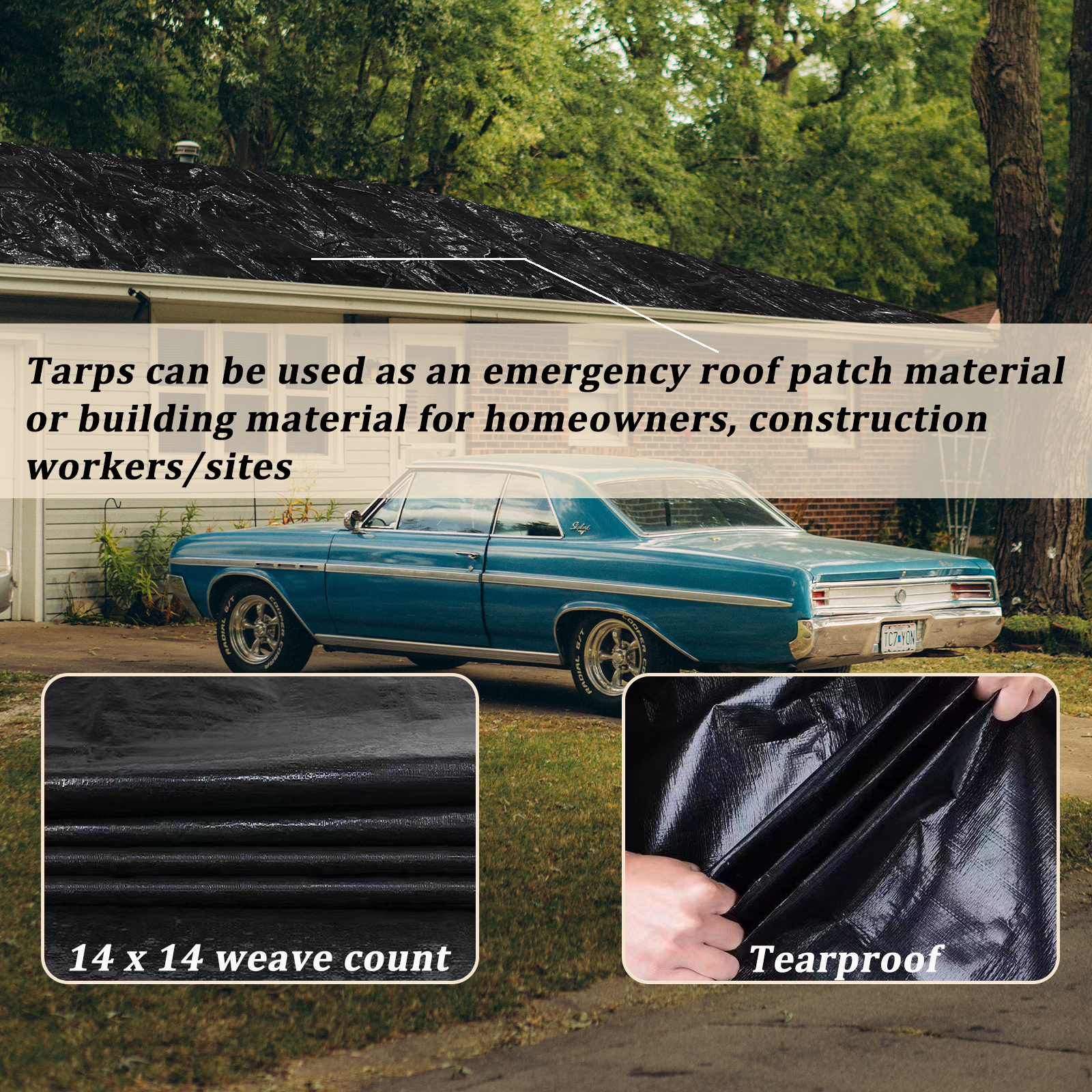 UCINNOVATE Black Plastic Tarp 10ft×10ft Heavy Duty Waterproof Tarpaulin, 14 mil Durable Black Cover Sheet with Grommets for Outdoor, Truck, Cargo, Pool, Storage Shed, Frame, Emergency Roof, Hay-Pile