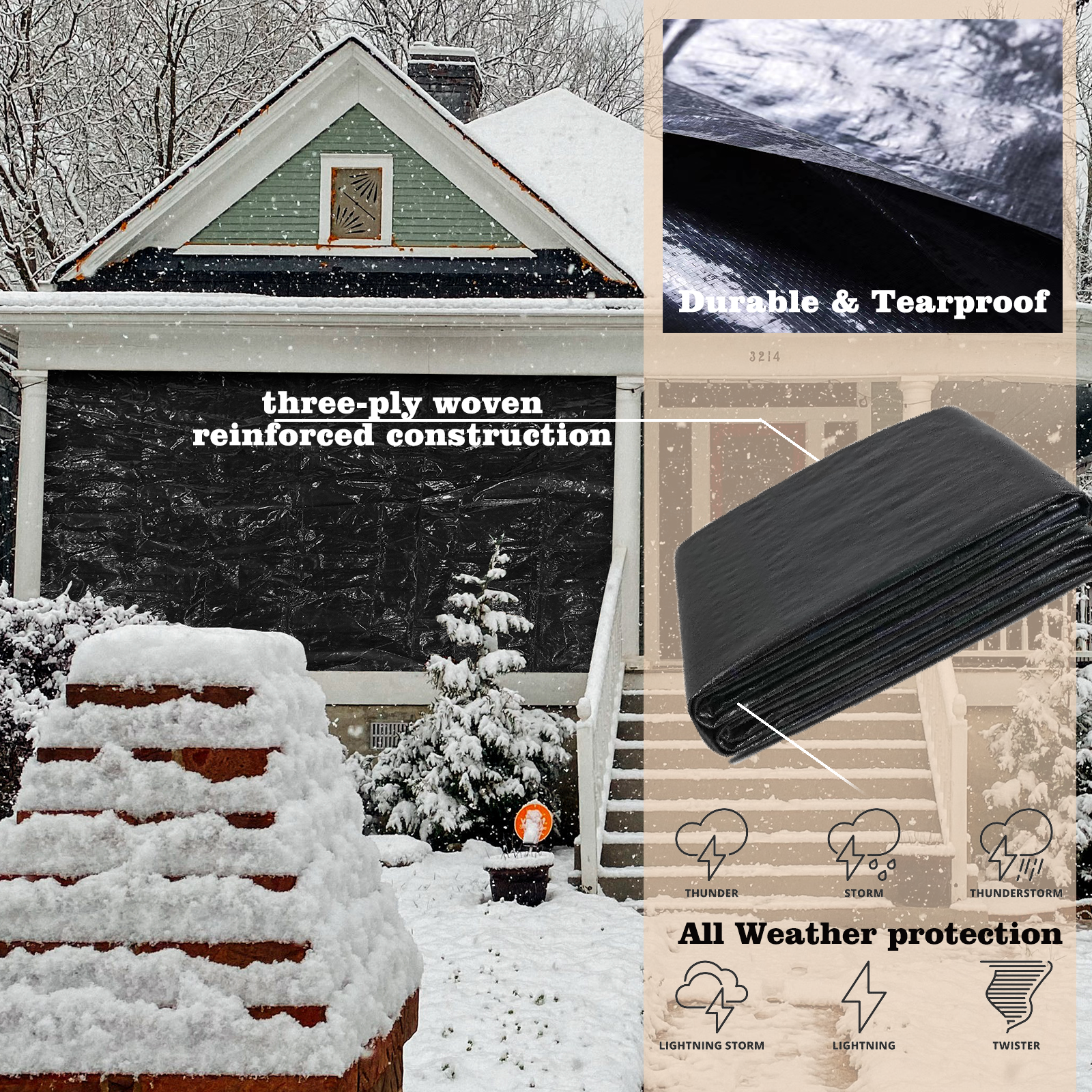 UCINNOVATE Black Plastic Tarp 10ft×10ft Heavy Duty Waterproof Tarpaulin, 14 mil Durable Black Cover Sheet with Grommets for Outdoor, Truck, Cargo, Pool, Storage Shed, Frame, Emergency Roof, Hay-Pile