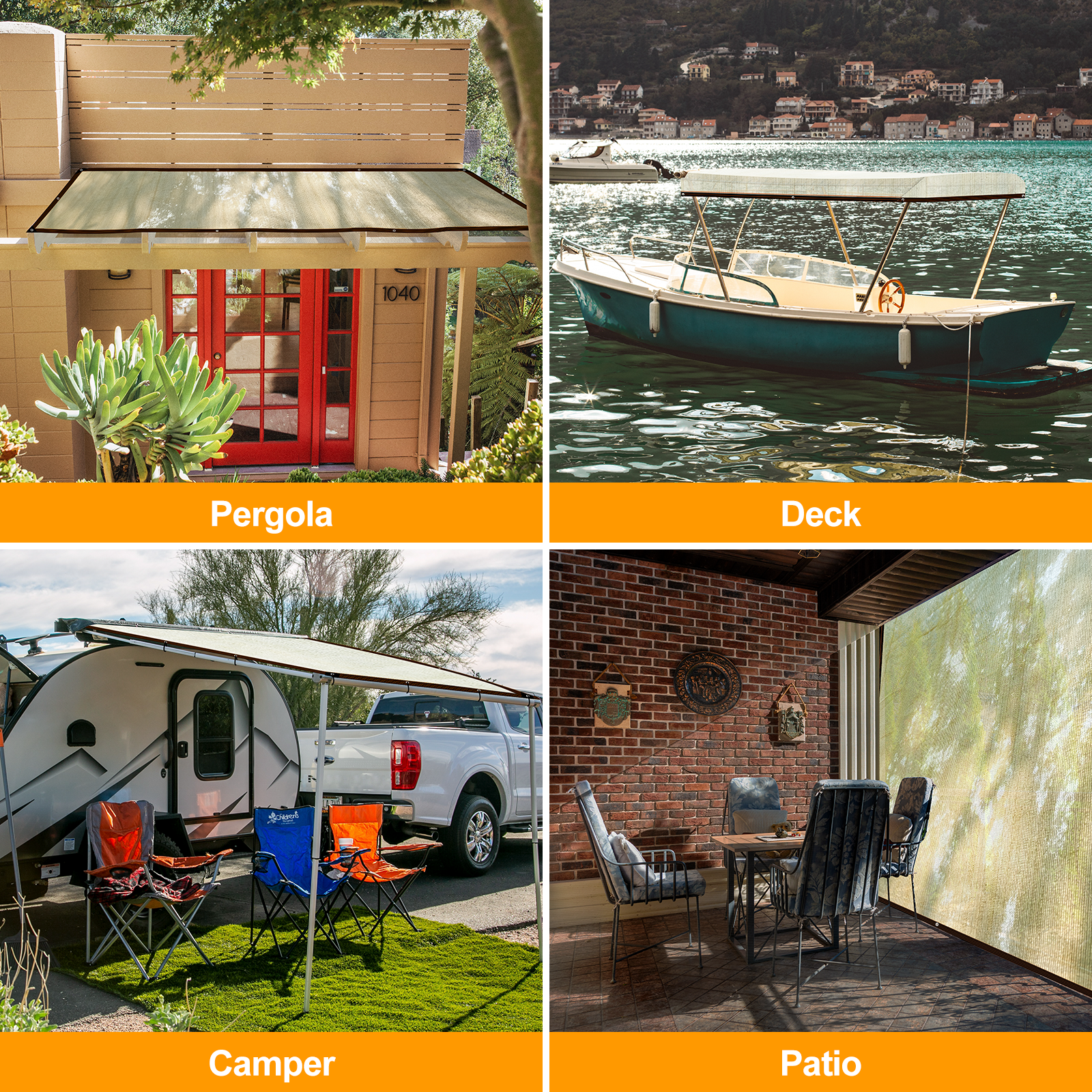 UCINNOVATE 10x10 ft Patio Sunshade Cloth 70% Sunblock Outdoor Shade Cloth, UV Resistant Sun Screen Beige Shade Mesh Tarp Fabric with Grommets for Patio Deck Pergola Backyard Dog Kennel Camper Awning