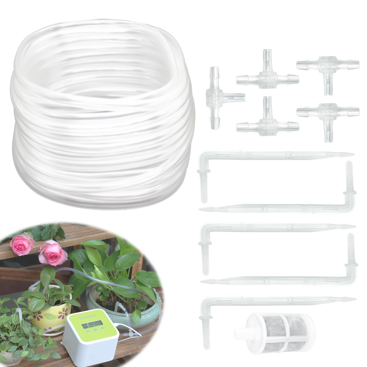 Drip Irrigaiton Kits for Automatic Irrigation System, 16ft 1/4""Tubing Drip Irrigation Accessories