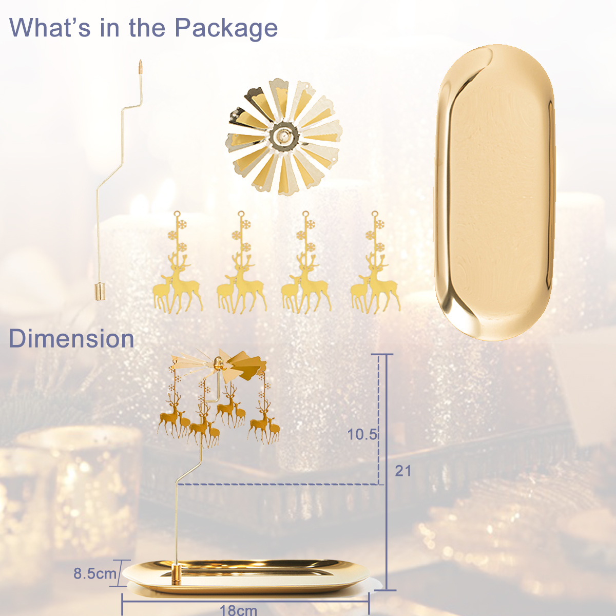 UCINNOVATE Christmas Spinning Candle Holder for Candle Lover, Wedding, Party, Holiday Favor Gift(Gold, Deer)