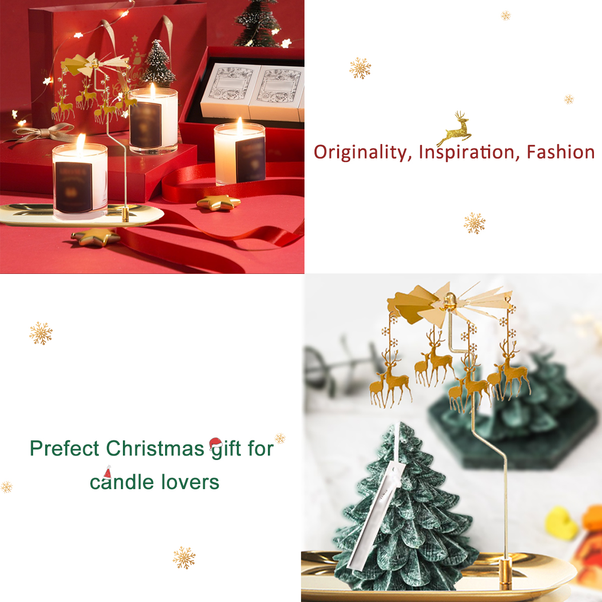 UCINNOVATE Christmas Spinning Candle Holder for Candle Lover, Wedding, Party, Holiday Favor Gift(Gold, Deer)