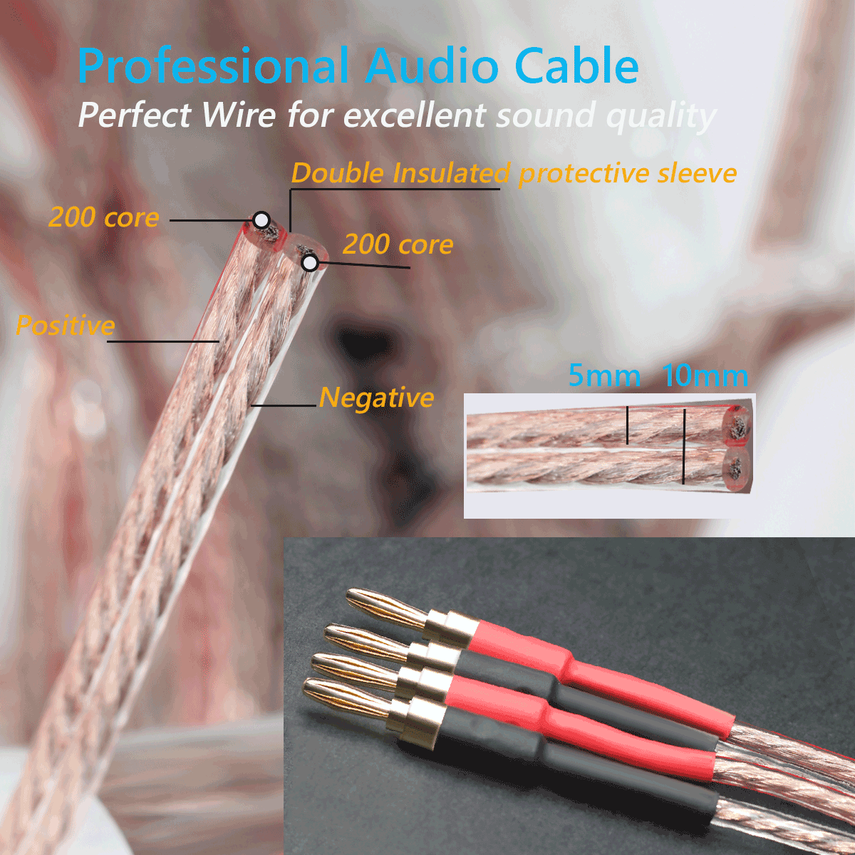 13 AWG Banana Speaker Wire Cable, 3M 2 Pack HiFi Speaker Cable with Go