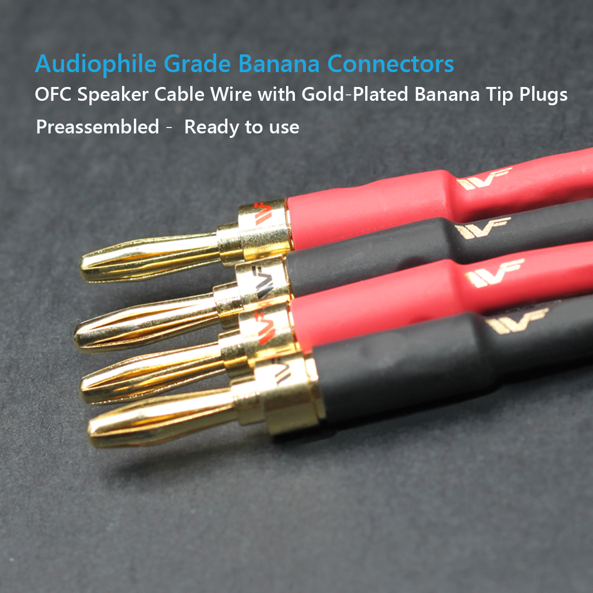 2 Pack Highend Pure Copper HiFi OFC Speaker Wire Cable with Banana Pl