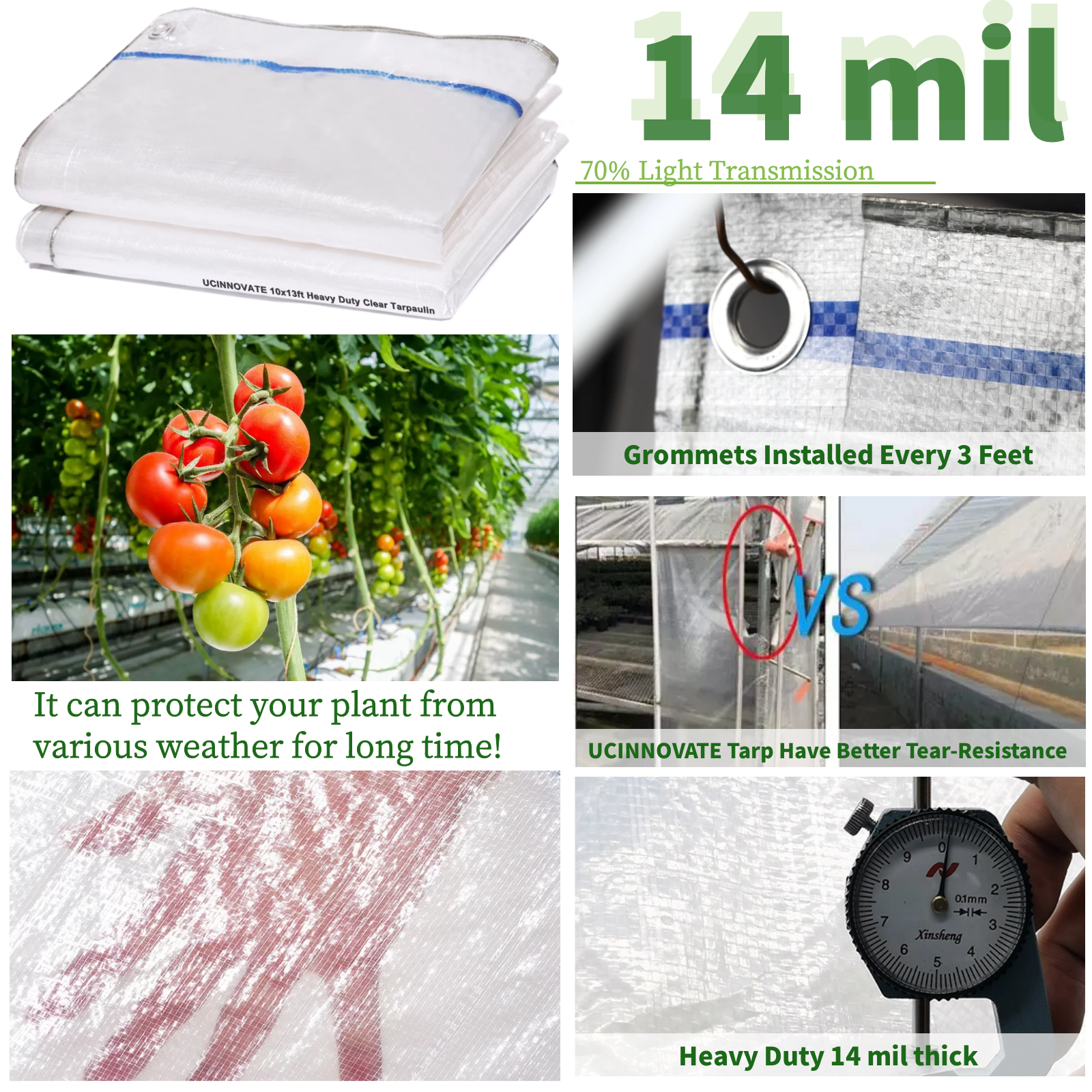 UCINNOVATE 10 x 13 ft Heavy Duty Thicken Transparent Tarpaulin Cover Shed Cloth with Grommets