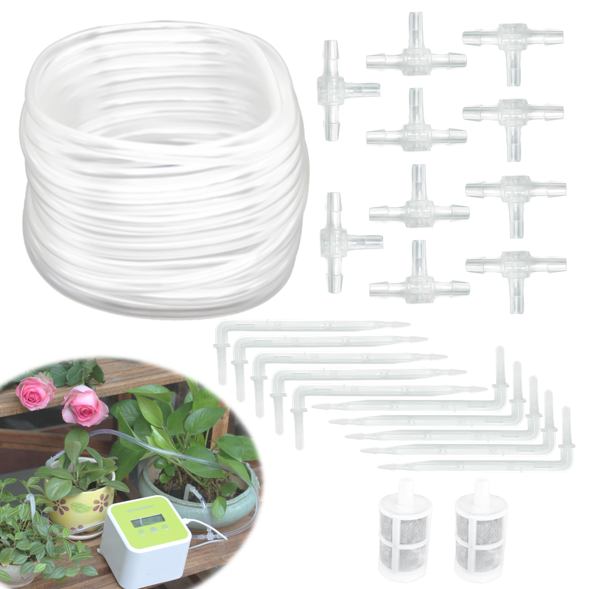 Automatic Irrigation Drip Kit,32ft Drip Irrigation Tubing & Accessories for Drip Sprinkler System