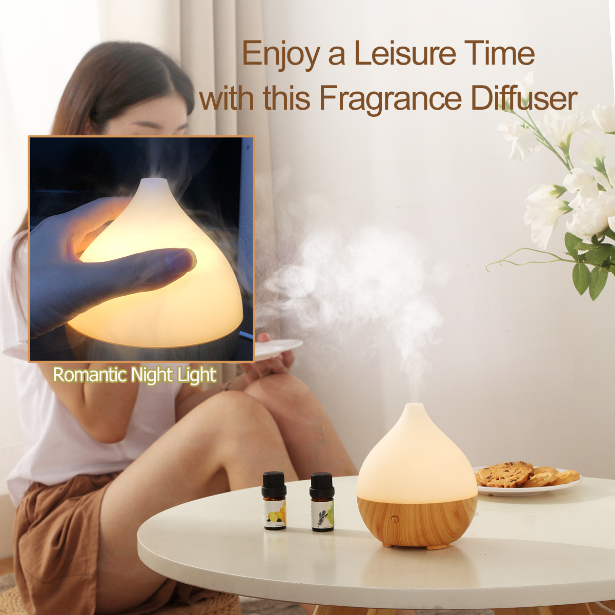 Essential Oil Cool Mist Diffuser, 100ml Mini Aromatherapy Home Diffuser 3 Mode with LED Light Up to 5 Hours Run time Quiet Humidifier USB 5V Powered / Auto-Off Function