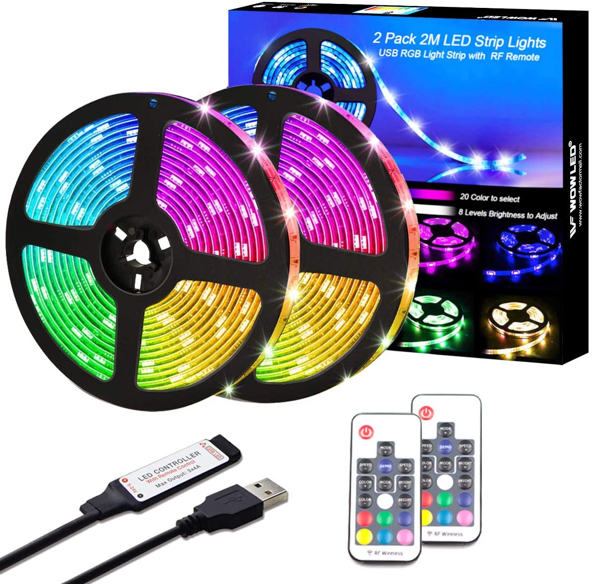 spectrum Voorbijganger sokken UCINNOVATE 2X 2M USB RGB LED Strip Light with RF Remote, RGB 5050 Wate
