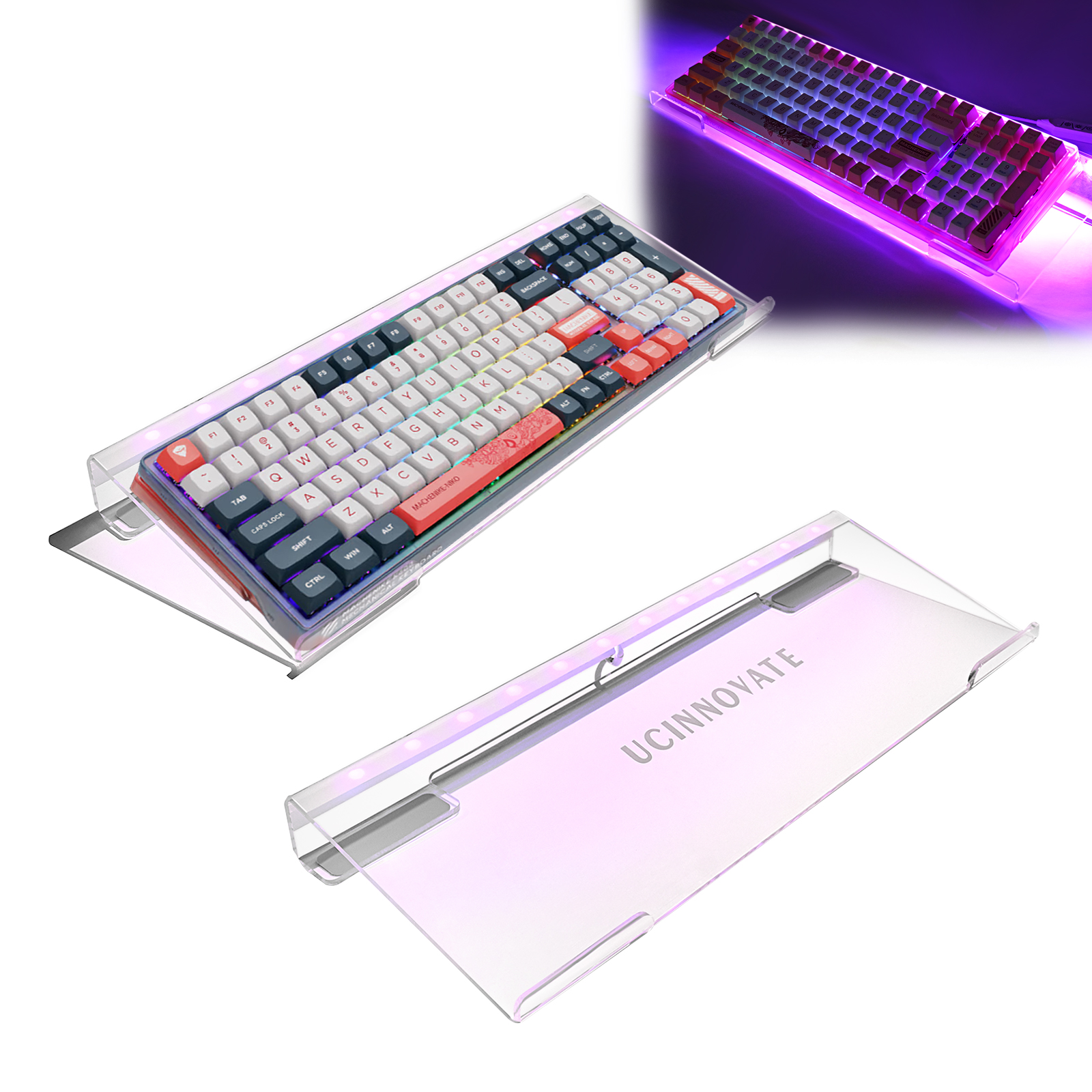 UCINNOVATE RGB Acrylic Computer Keyboard Stand, LED Backlit Keyboard Stand Tray, Gaming Keyboard USB Interface Titled Keyboard Stand for Easy Ergonomic Typing and Working Office Desk, Home, School