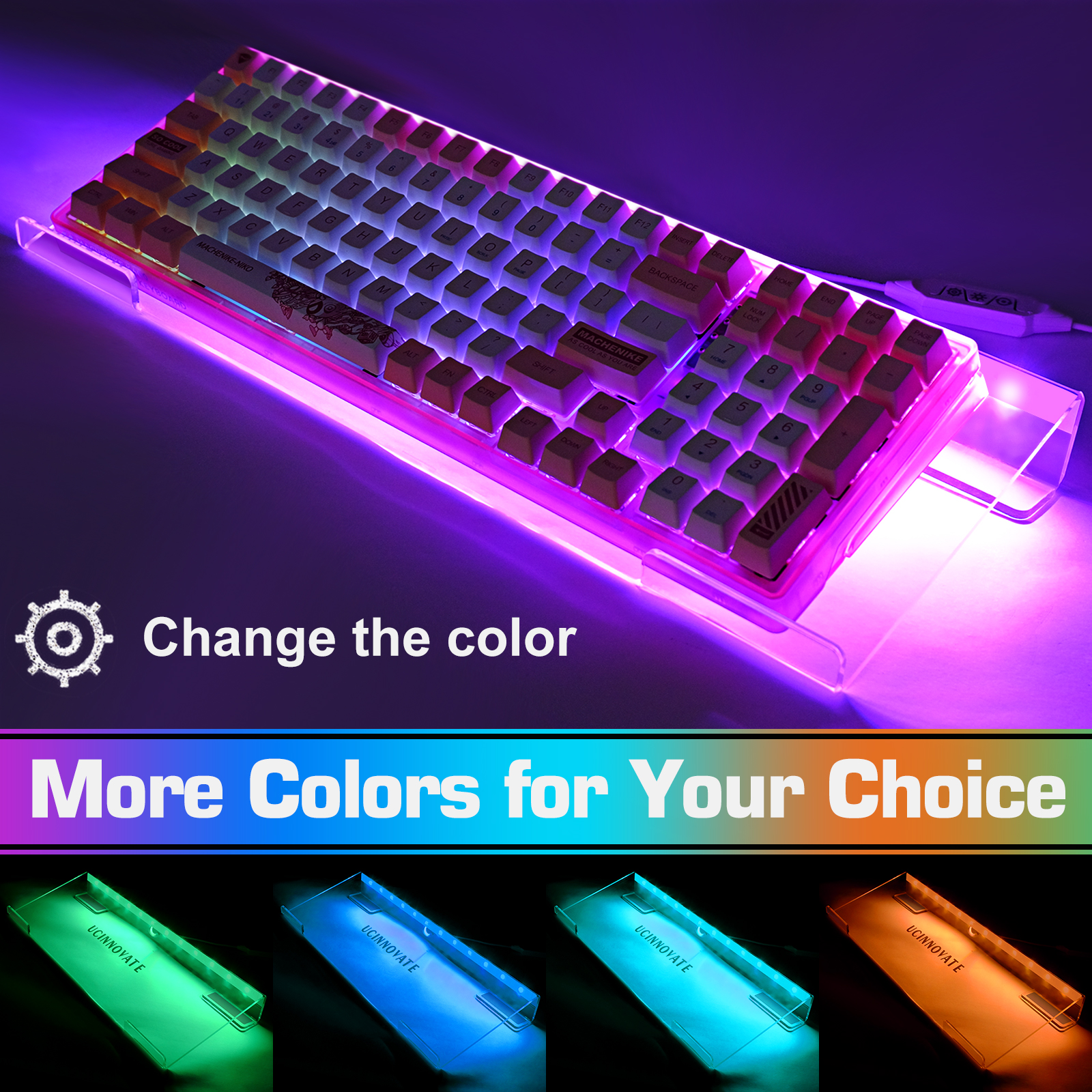 UCINNOVATE RGB Acrylic Computer Keyboard Stand, LED Backlit Keyboard Stand Tray, Gaming Keyboard USB Interface Titled Keyboard Stand for Easy Ergonomic Typing and Working Office Desk, Home, School