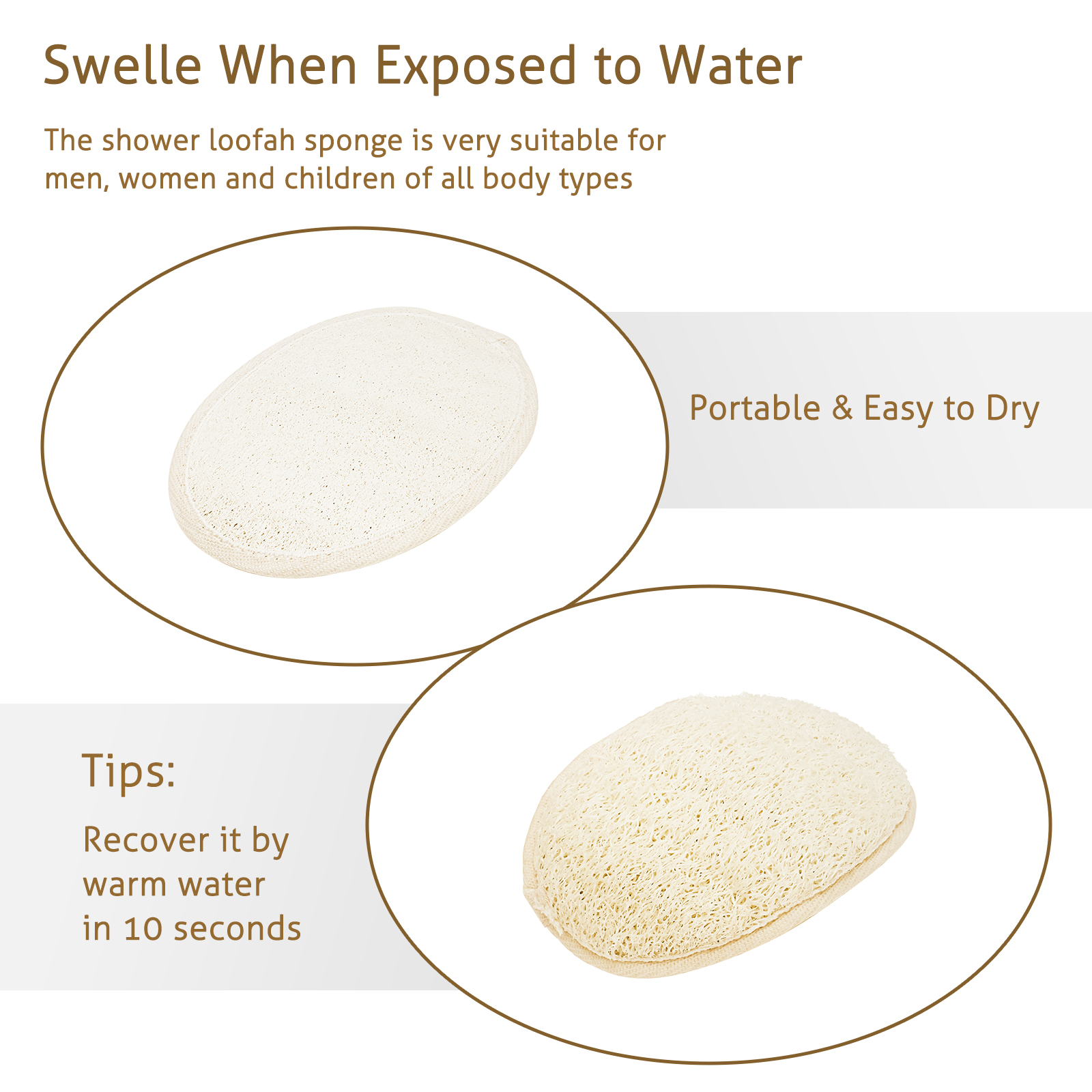 UCINNOVATE Natural Shower Loofah Eco-Friendly Egyptian Sponge 7 Packs, Exfoliating Loofah Sponge Face Pads Scrubber, Large Exfoliating Shower Loofa Body Scrubbers Buff Away Dead Skin for Smoother