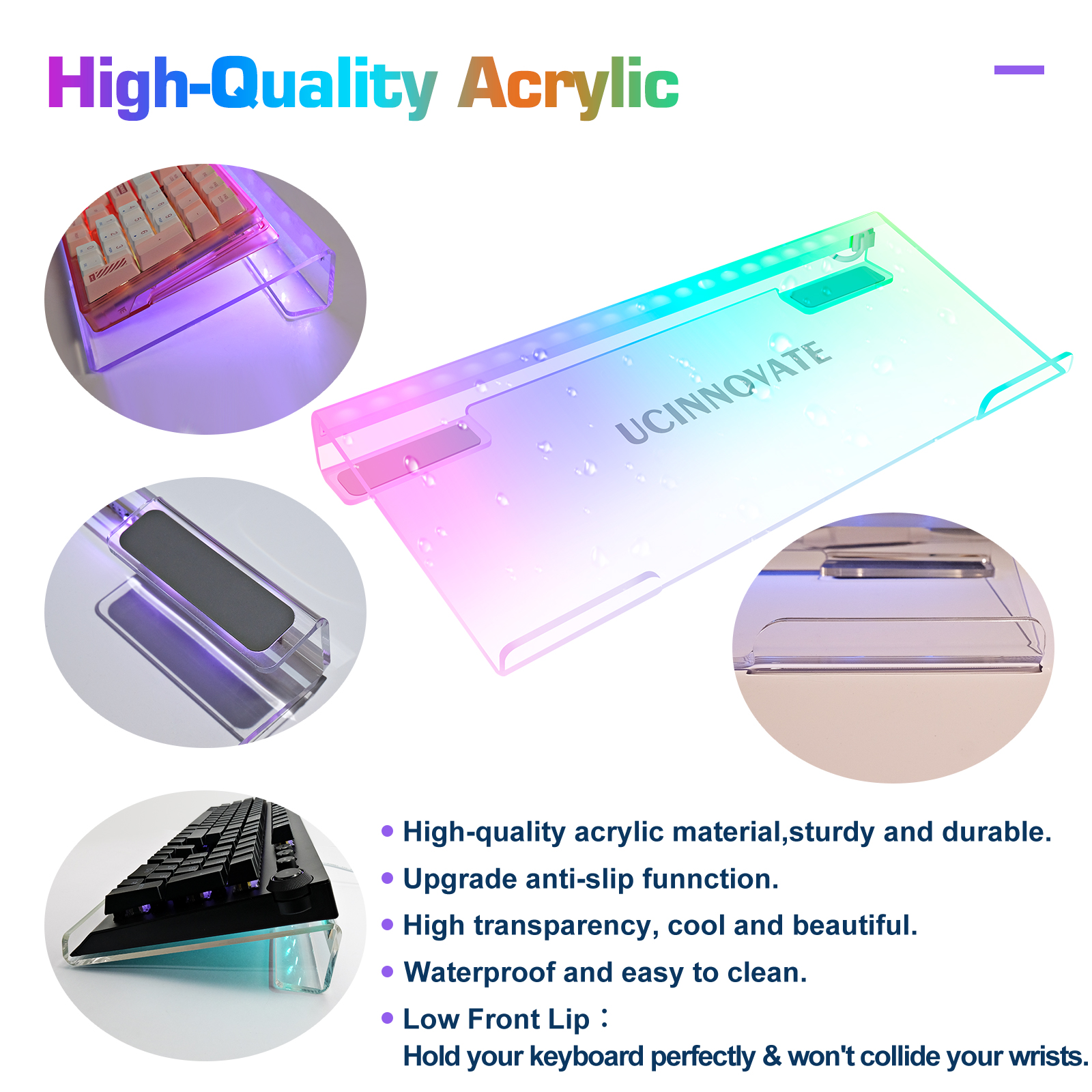 UCINNOVATE Dream Color Acrylic Computer Keyboard Stand, LED Backlit Keyboard Stand Tray, 80% Gaming Keyboard USB Interface Titled Keyboard Stand for Easy Ergonomic Typing and Working Office Desk, Home