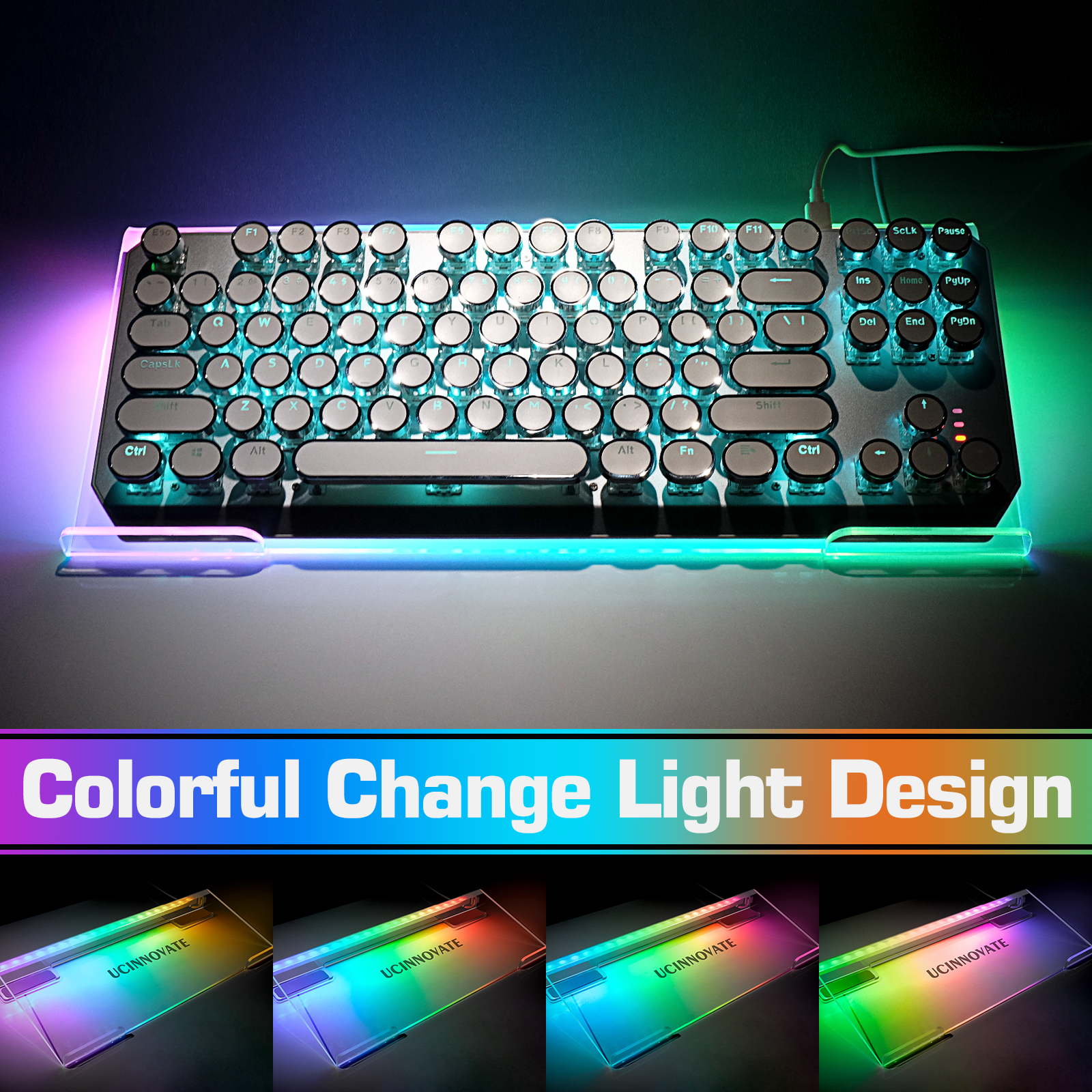 UCINNOVATE Dream Color Acrylic Computer Keyboard Stand, LED Backlit Keyboard Stand Tray, 80% Gaming Keyboard USB Interface Titled Keyboard Stand for Easy Ergonomic Typing and Working Office Desk, Home