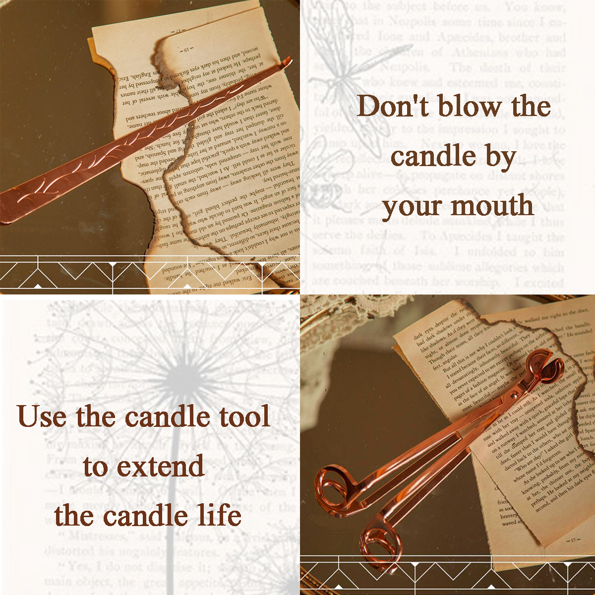 4 in 1 Candle Accessory Set, Candle Snuffer, Wick Trimme, Wick Dipper, Tray, Gift for Candle Lover, Pink Gold