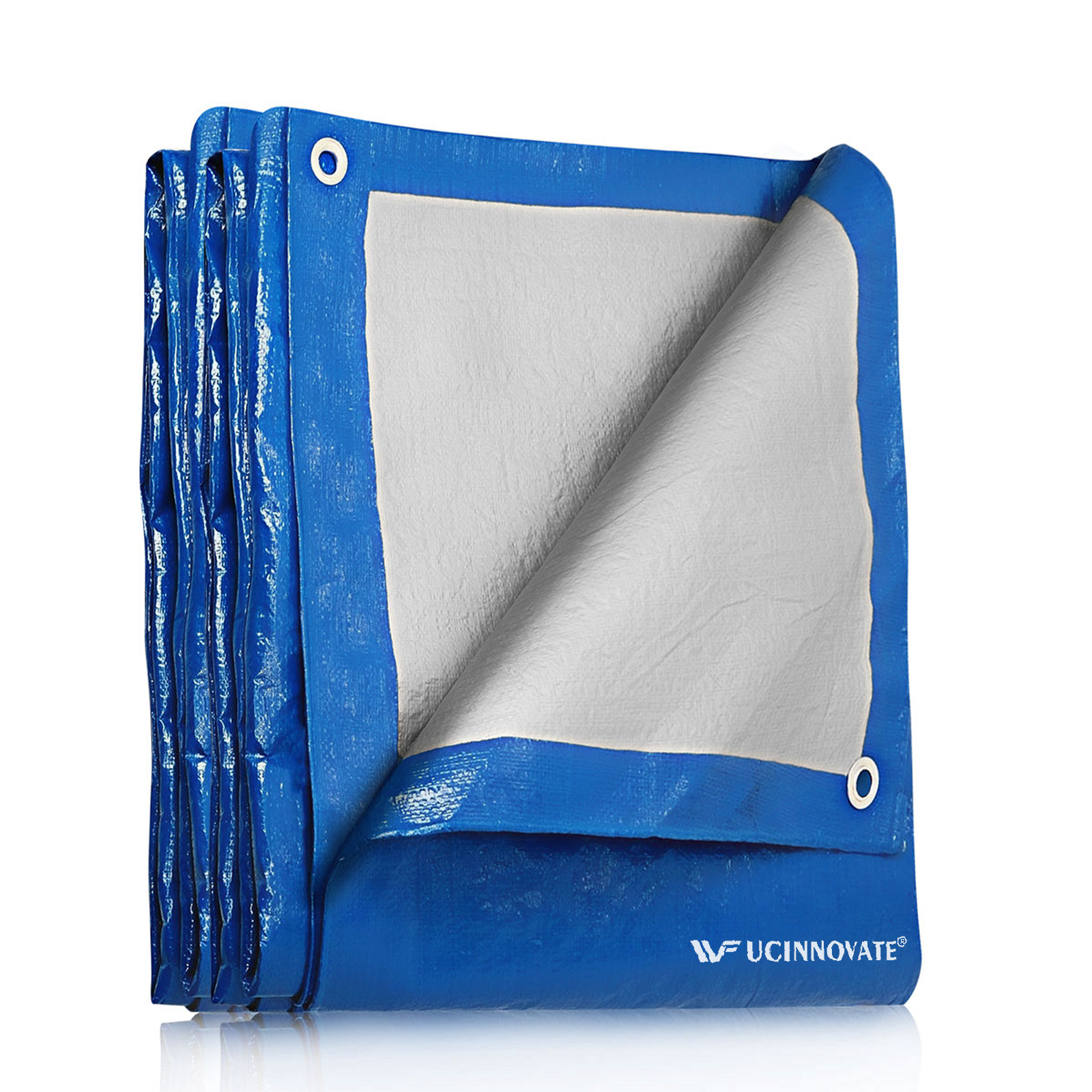 UCINNOVATE 10 x 10 ft Heavy Duty Blue/Silver Tarp Waterproof Poly Tarp Cover with Metal Grommets