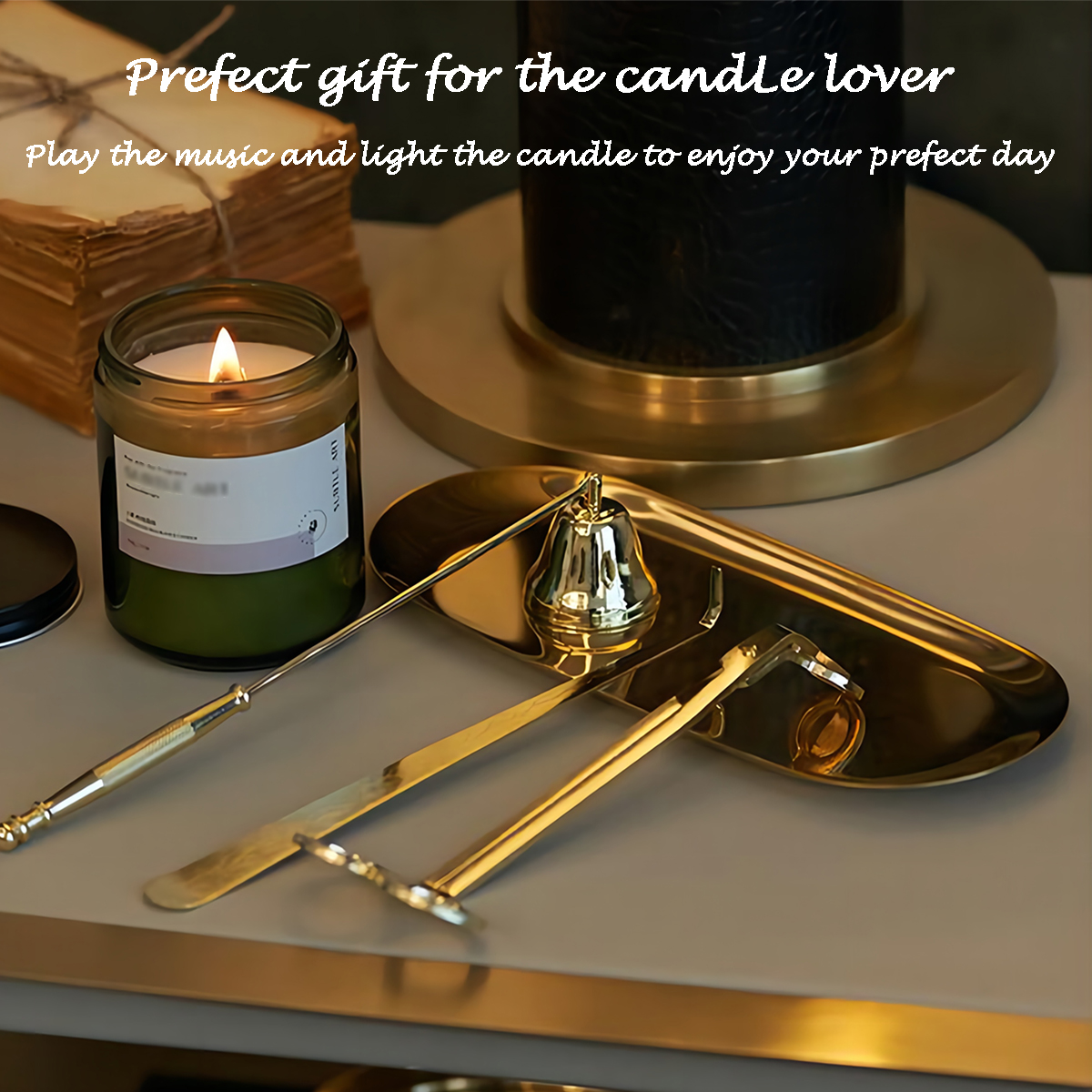 UCINNOVATE 5 in 1 Candle Accessory Set, Candle Wick Trimmer Cutter, Candle Snuffer Extinguisher, Wick Dipper, Candle Tray, Spinning Candle Holder with Gift Package for Candle Lovers (Moon & Cat)