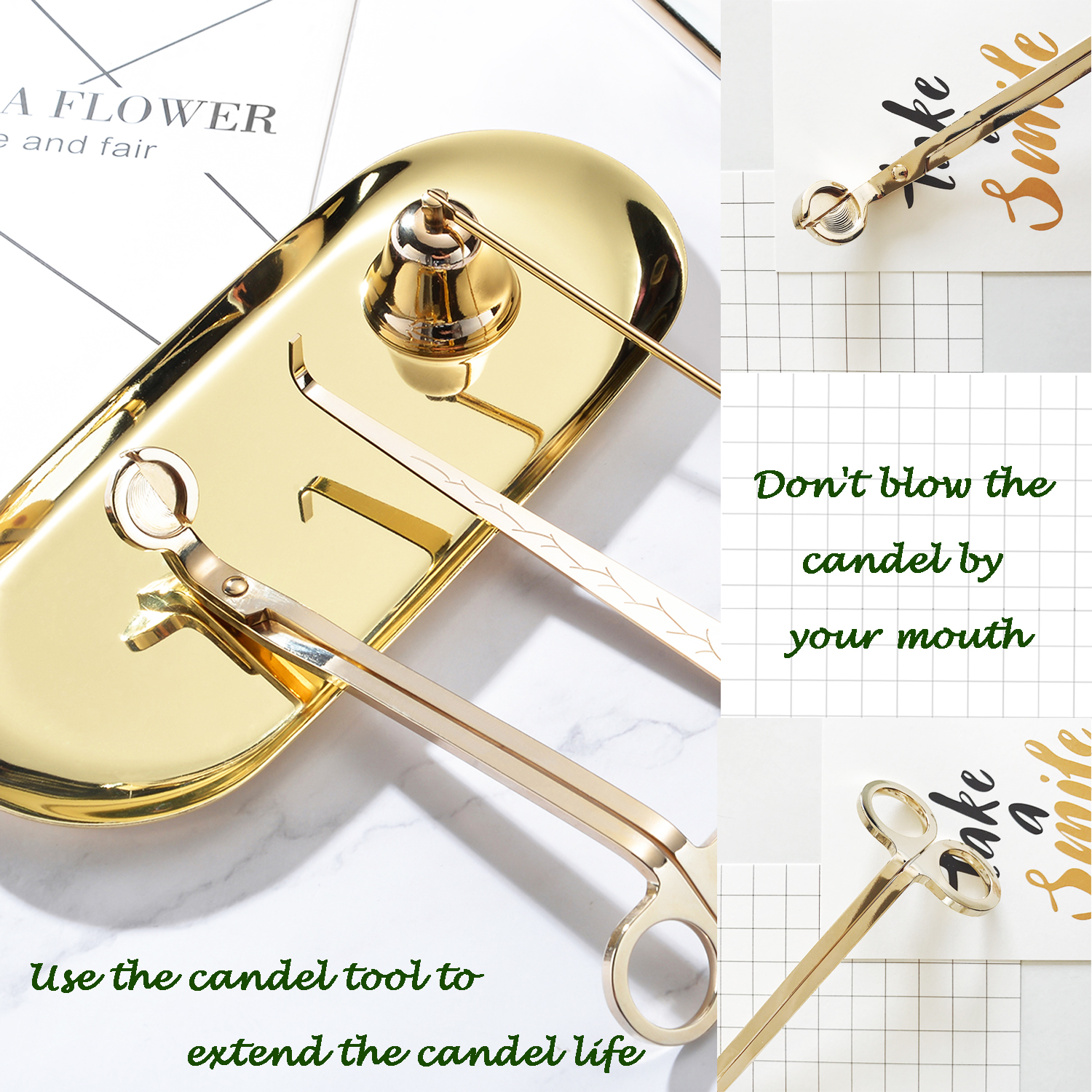 UCINNOVATE 5 in 1 Candle Accessory Set, Candle Wick Trimmer Cutter, Candle Snuffer Extinguisher, Wick Dipper, Candle Tray, Spinning Candle Holder with Gift Package for Candle Lovers (Moon & Cat)