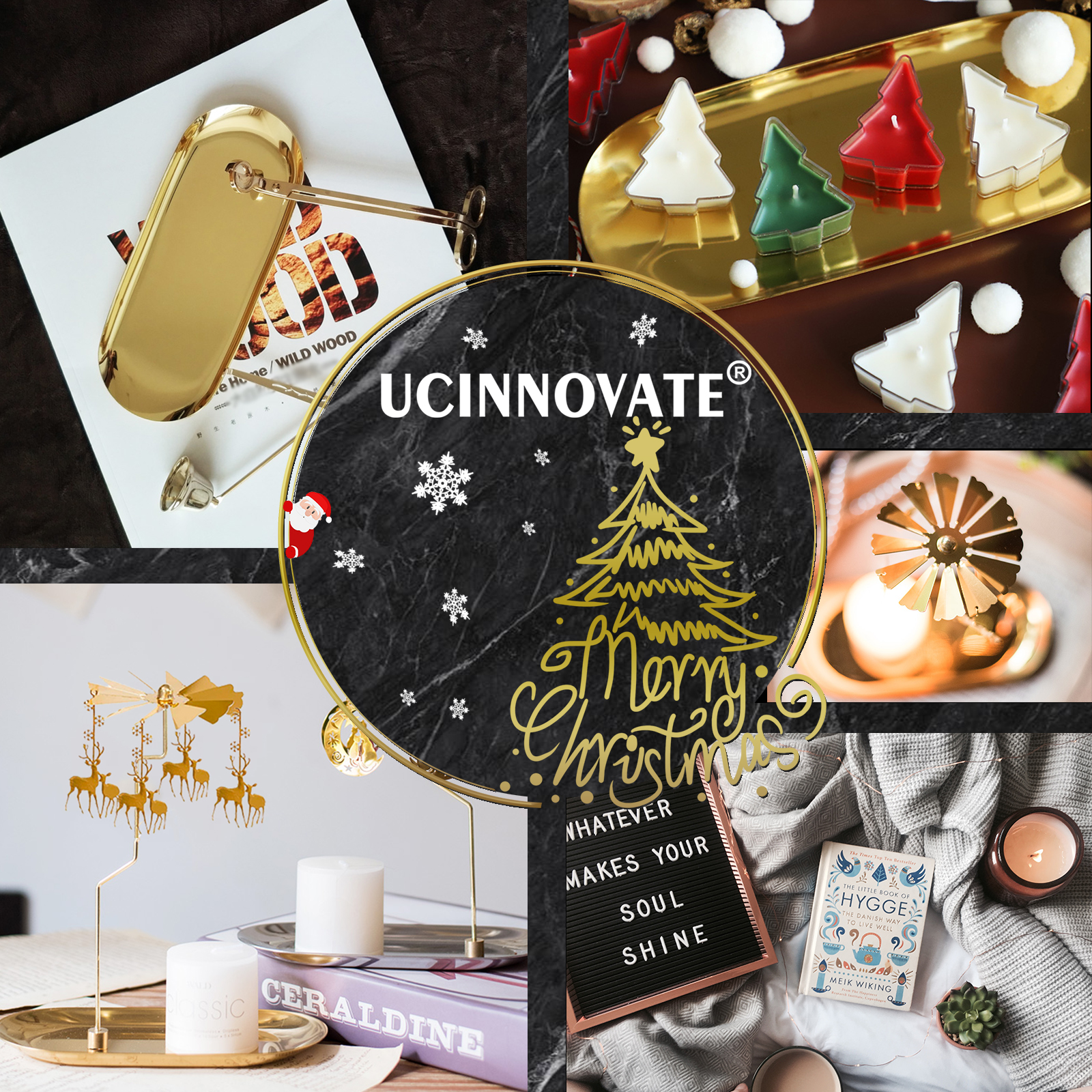 UCINNOVATE 5 in 1 Candle Accessory Set, Candle Wick Trimmer Cutter, Candle Snuffer Extinguisher, Wick Dipper, Candle Tray, Spinning Candle Holder with Gift Package for Candle Lovers (Deer)