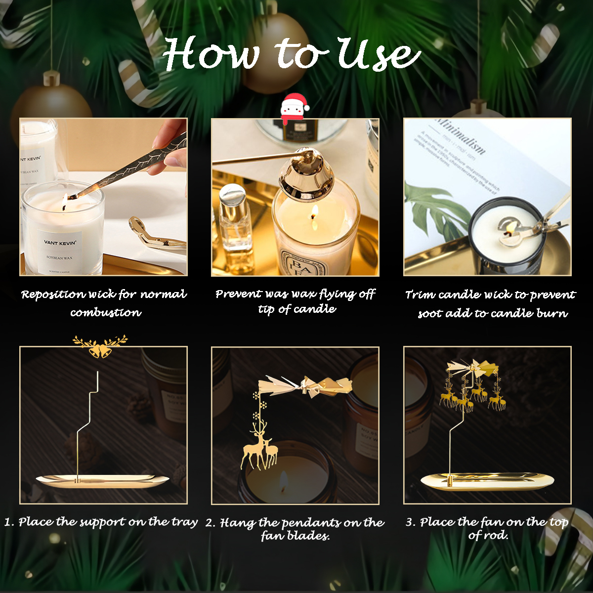 UCINNOVATE 5 in 1 Candle Accessory Set, Candle Wick Trimmer Cutter, Candle Snuffer Extinguisher, Wick Dipper, Candle Tray, Spinning Candle Holder with Gift Package for Candle Lovers (Deer)