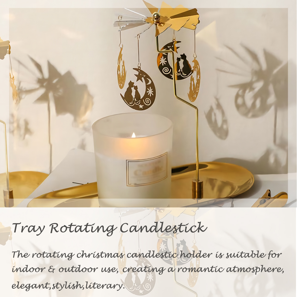 UCINNOVATE 5 in 1 Candle Accessory Set, Candle Wick Trimmer Cutter, Candle Snuffer Extinguisher, Wick Dipper, Candle Tray, Spinning Candle Holder with Gift Package for Candle Lovers (Moon & Cat)