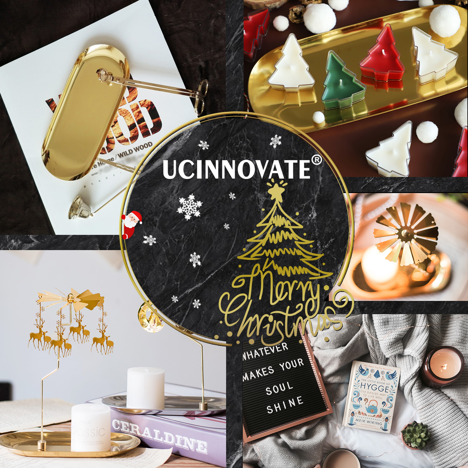 UCINNOVATE 5 in 1 Candle Accessory Set, Candle Wick Trimmer Cutter, Candle Snuffer Extinguisher, Wick Dipper, Candle Tray, Spinning Candle Holder with Gift Package for Candle Lovers (Moon & Cat)