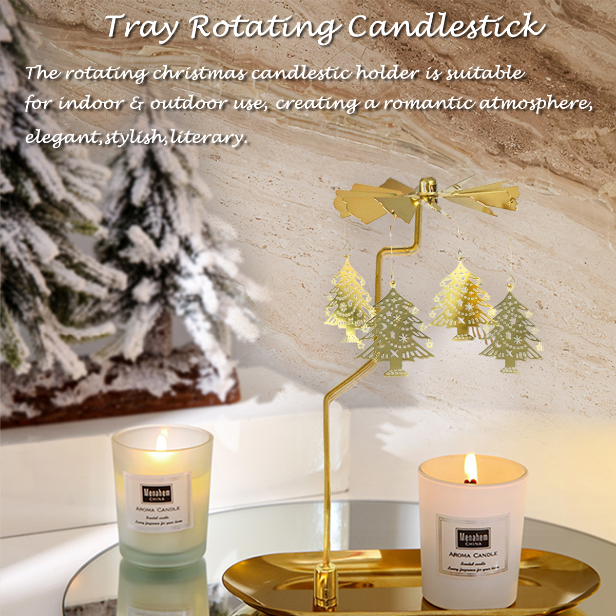 UCINNOVATE 5 in 1 Candle Accessory Set, Candle Wick Trimmer Cutter, Candle Snuffer Extinguisher, Wick Dipper, Candle Tray, Spinning Candle Holder with Gift Package for Candle Lovers (Christmas Tree)