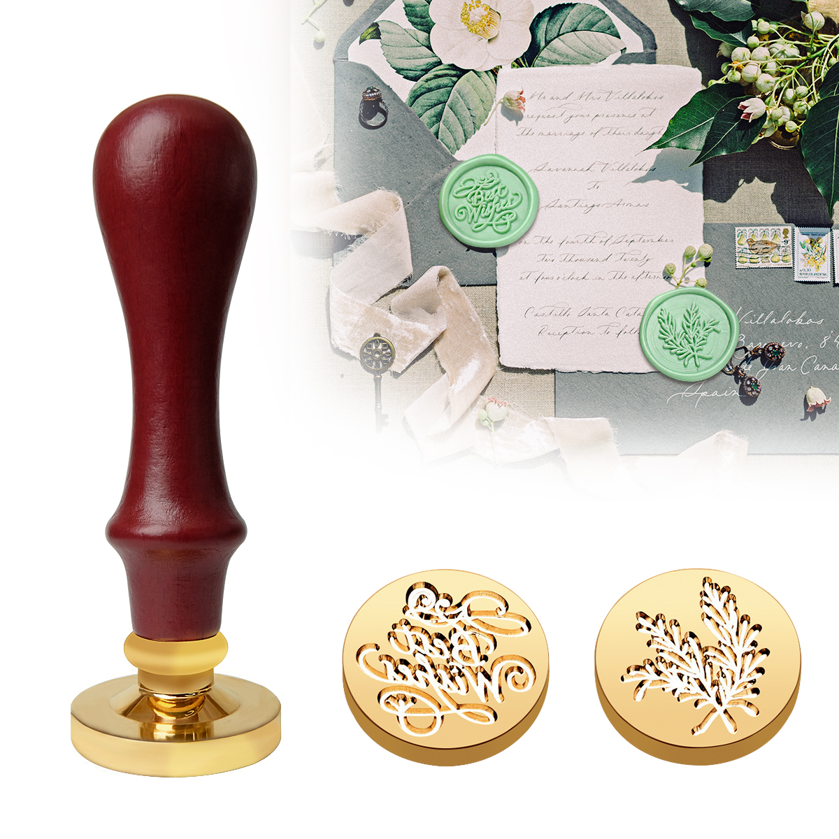UCINNOVATE Wax Seal Stamp Retro Wood Handle + Brass Head Sealing Stamp for Christmas Gift, Cards Envelopes, Invitations, Wine Packages(Blessing Series)