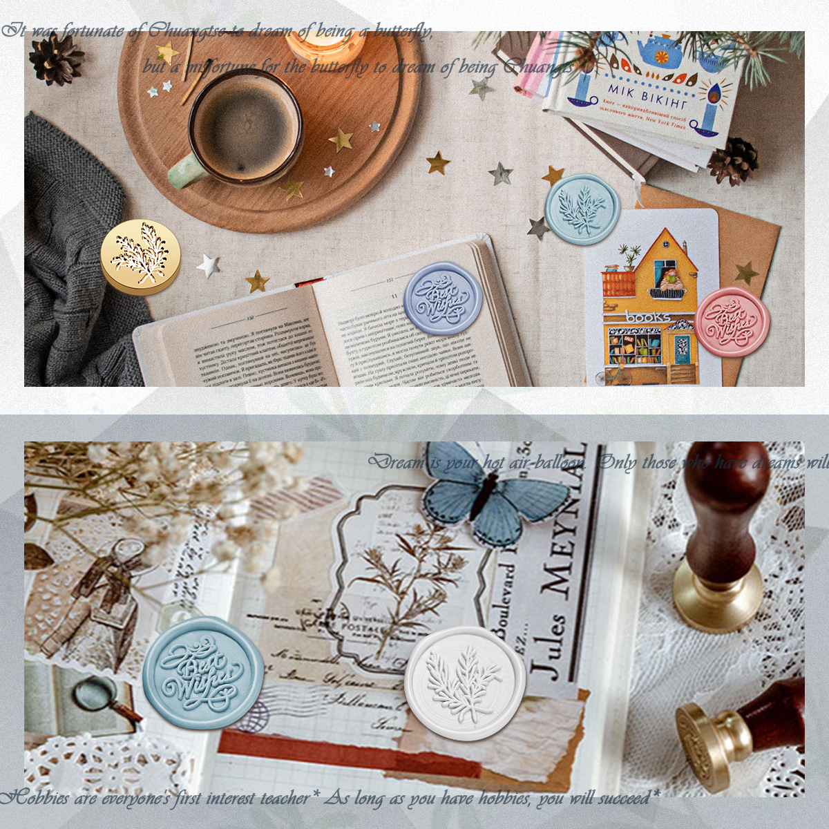 UCINNOVATE Wax Seal Stamp Retro Wood Handle + Brass Head Sealing Stamp for Christmas Gift, Cards Envelopes, Invitations, Wine Packages(Blessing Series)