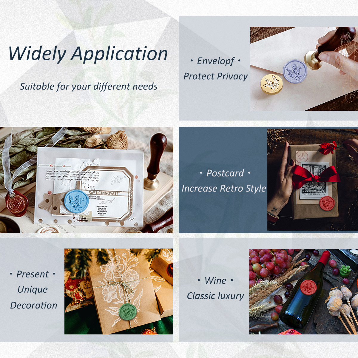 UCINNOVATE Wax Seal Stamp Retro Wood Handle + Brass Head Sealing Stamp for Christmas Gift, Cards Envelopes, Invitations, Wine Packages(Blessing Series)