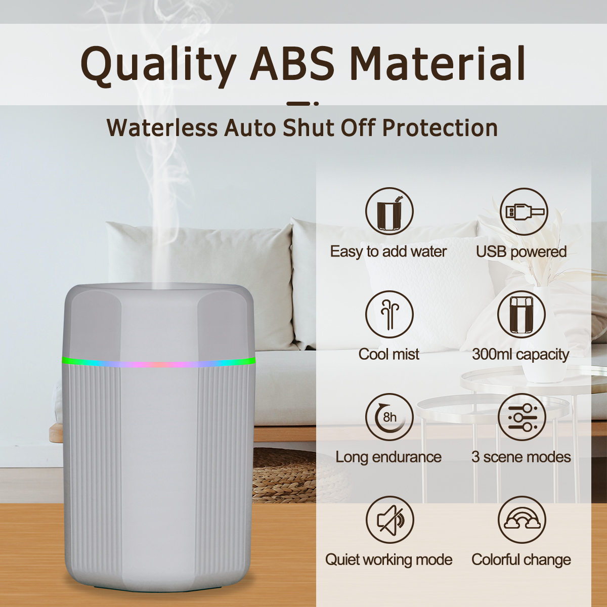 Portable Essential Oil Diffuser, USB Powered Aroma Diffuser with RGB LED Light for Home Office, 3 Mode Waterless Auto-Off Essential Oil Aromatherapy Diffuser Cool Mist Humidifier for Home Bedroom