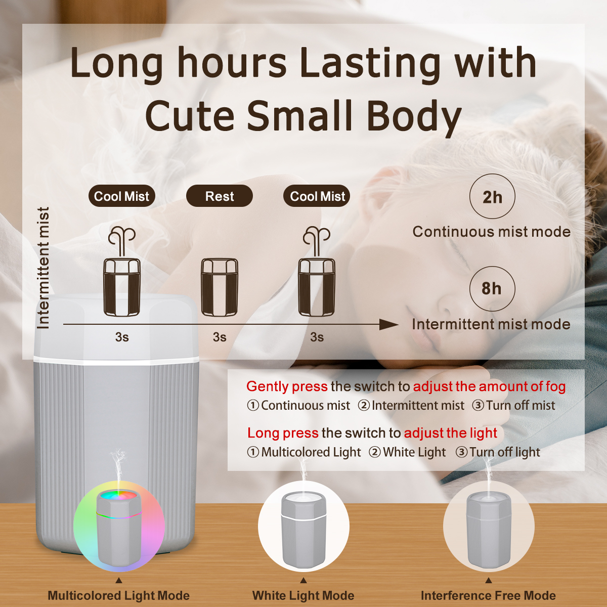 Portable Essential Oil Diffuser, USB Powered Aroma Diffuser with RGB LED Light for Home Office, 3 Mode Waterless Auto-Off Essential Oil Aromatherapy Diffuser Cool Mist Humidifier for Home Bedroom